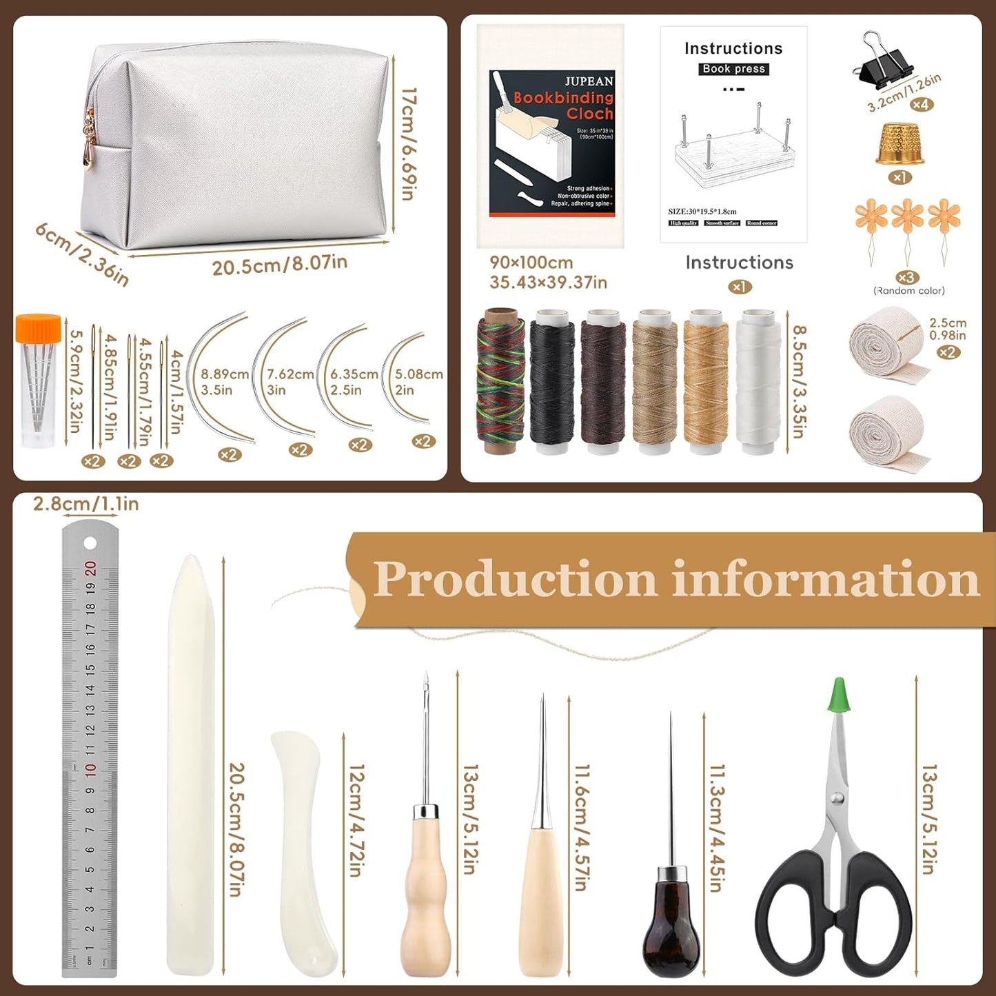 JUPEAN Bookbinding Kit, Book Making Kit, Bookbinding Punching Guide Set, 11.6”x7.9” Hole Punching Book Press Books Binding Materials with Bone Folder Awl Binding Strap for Craft DIY