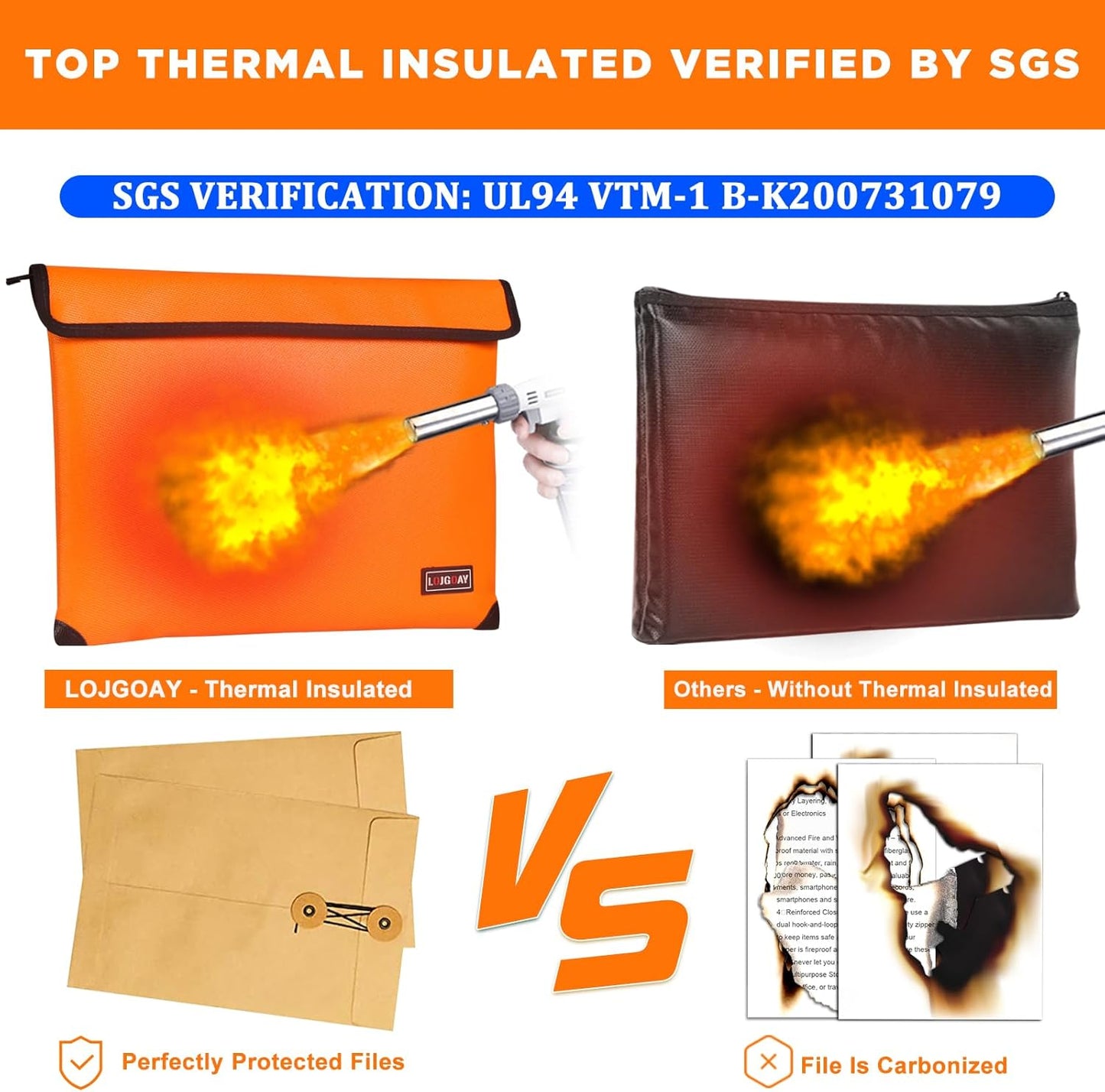 Fireproof Bag with 5200℉ Thermal Insulated, Waterproof Fireproof Box with Zipper, Fireproof Money Bag for Cash, Fireproof Safe Bags for Home Safe Bank Valuable Documents (Orange, 13.9"x10.6")