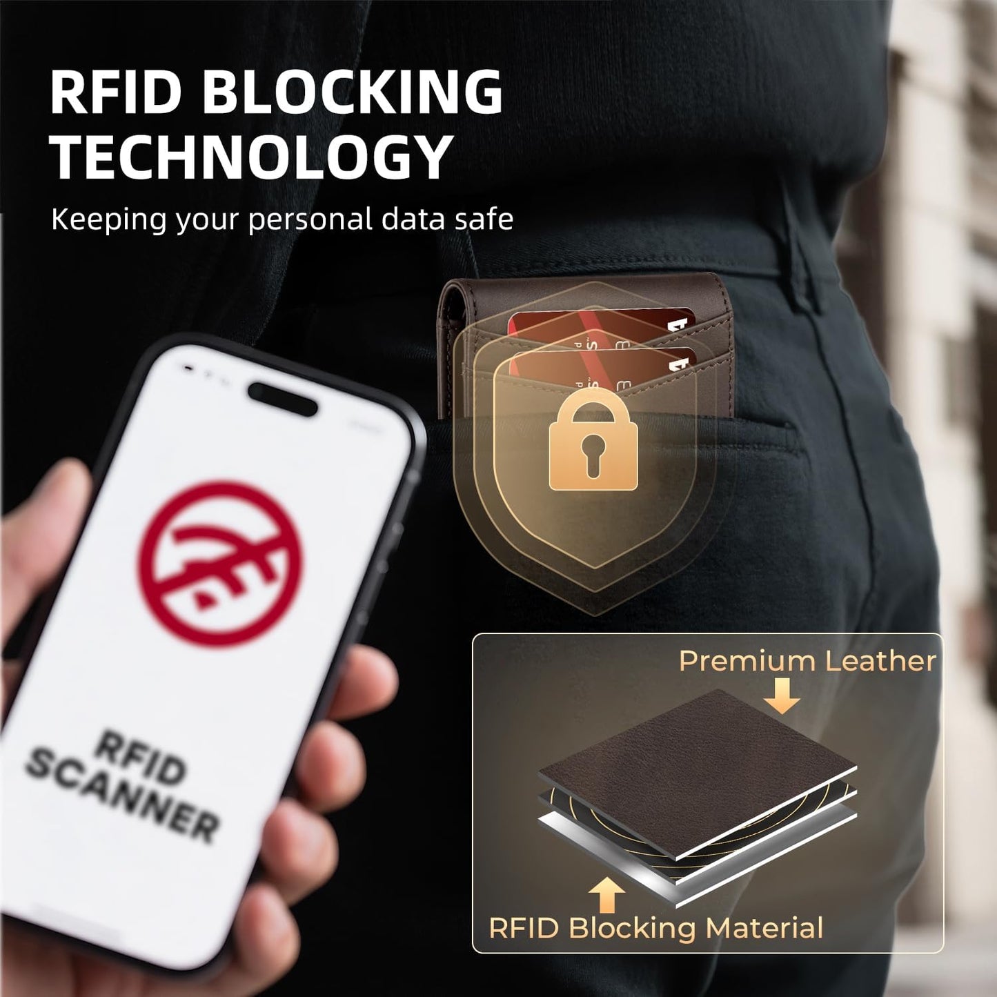 RUNBOX Wallet for Men Slim Rfid Leather 2 ID Window With Gift Box