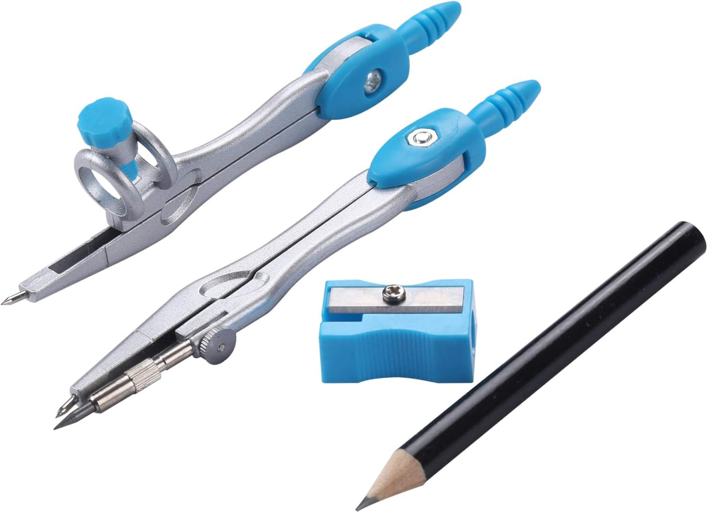 Math Geometry Kit Sets 10 Piece Student Supplies with Shatterproof Storage Box,Includes Rulers,Protractor,Compass,Eraser,Pencil Sharpener,Lead Refills,Pencil,for Drafting and Drawings（Blue）