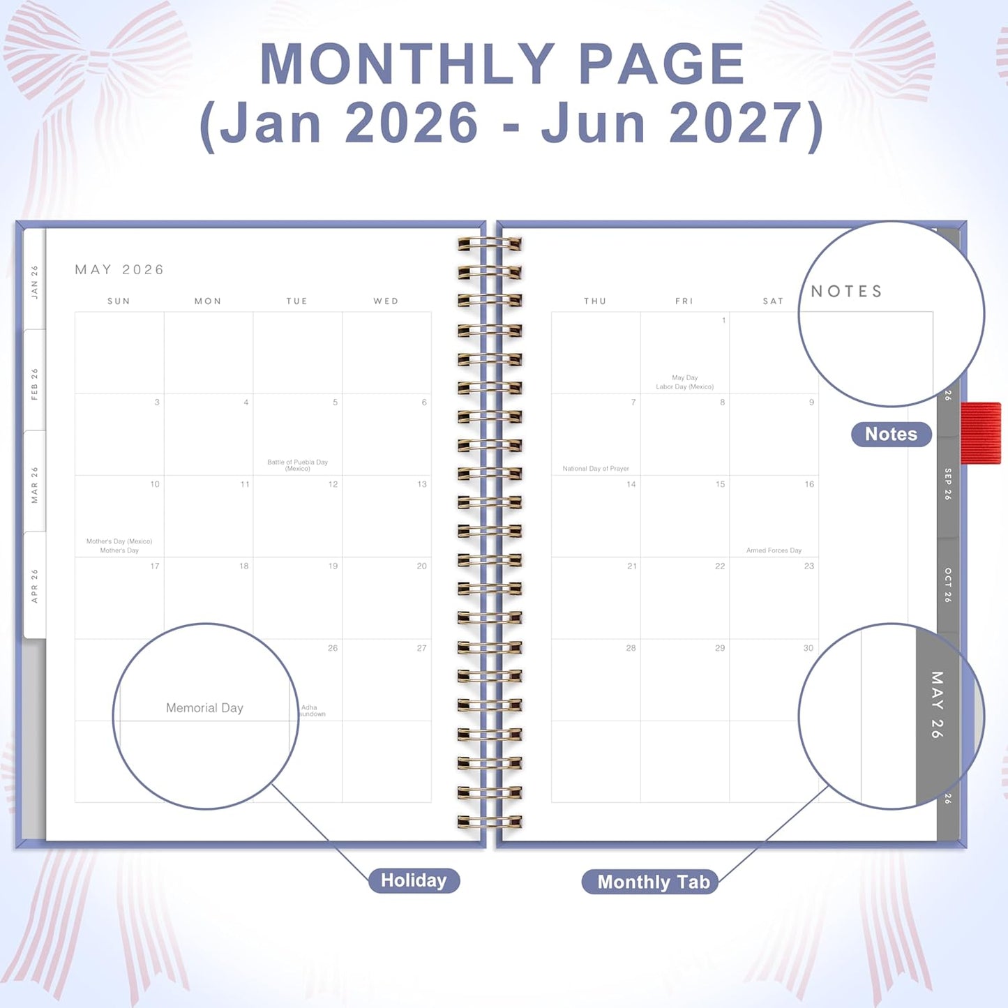 And Per Se 2026 Planner with Pattern, A4 Size-Daily, Weekly & 18-Monthly Leather Hardcover Planner, Daily Schedule, Monthly Tabs, 100 GSM Thick Paper(Bowknot Pattern)
