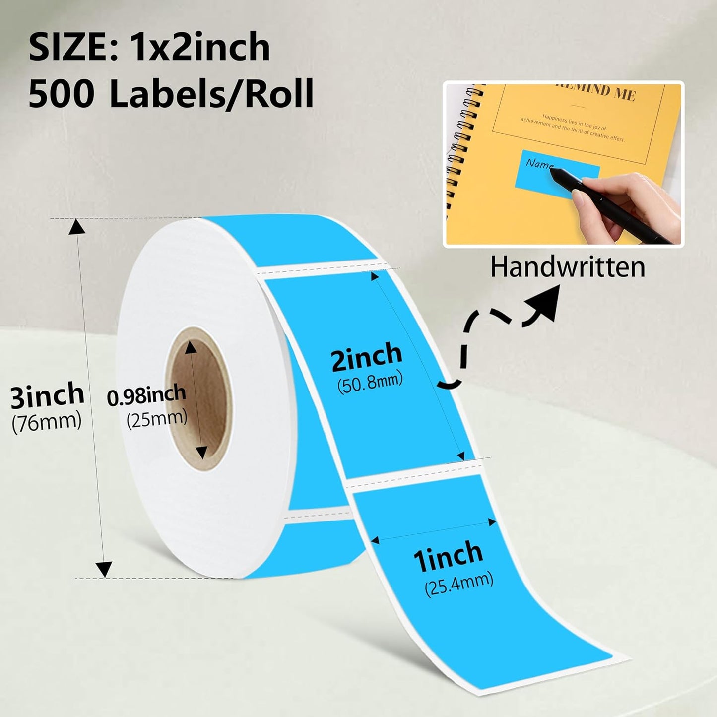 1X2 inch Label Stickers Roll for Thermal Printer 500PCS Colored Removable Freezer Labels Waterproof Blank Sticker Labels to Write on for Food Containers and Jars, Sky Blue
