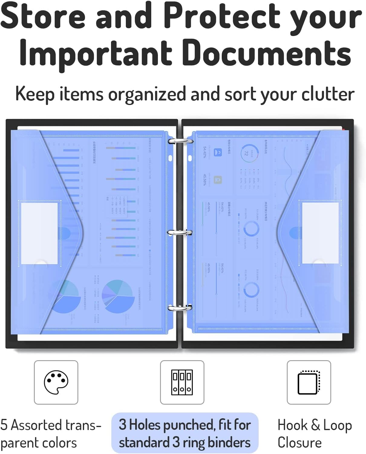 Forvencer Binder Pocket, 36 Pack Super Heavyweight Poly Binder Pocket with Tight Closure, Binder Folders Side Loading, 3 Ring Binder Pocket, Binder Dividers with Pockets, Letter Size, Assorted Colors