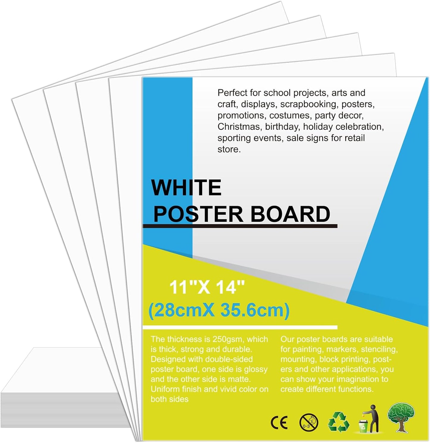 30 Pcs Poster Board 11" x 14" White Paper Bulk ROOKEA 250GSM Vision Boards Poster Paper for School Arts Craft Projects Drawing Display Office Vision Supplies