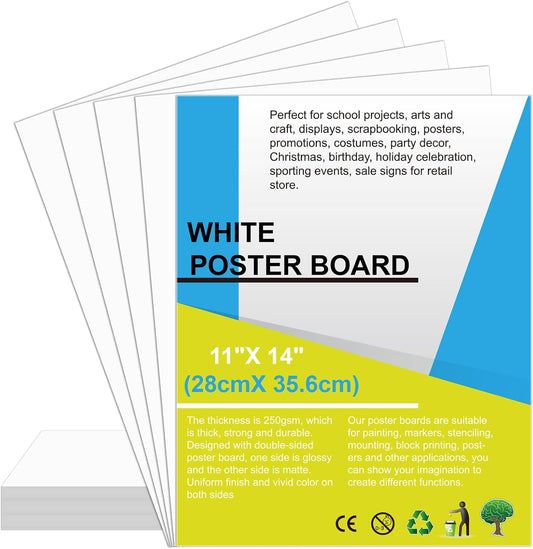 30 Pcs Poster Board 11" x 14" White Paper Bulk ROOKEA 250GSM Vision Boards Poster Paper for School Arts Craft Projects Drawing Display Office Vision Supplies