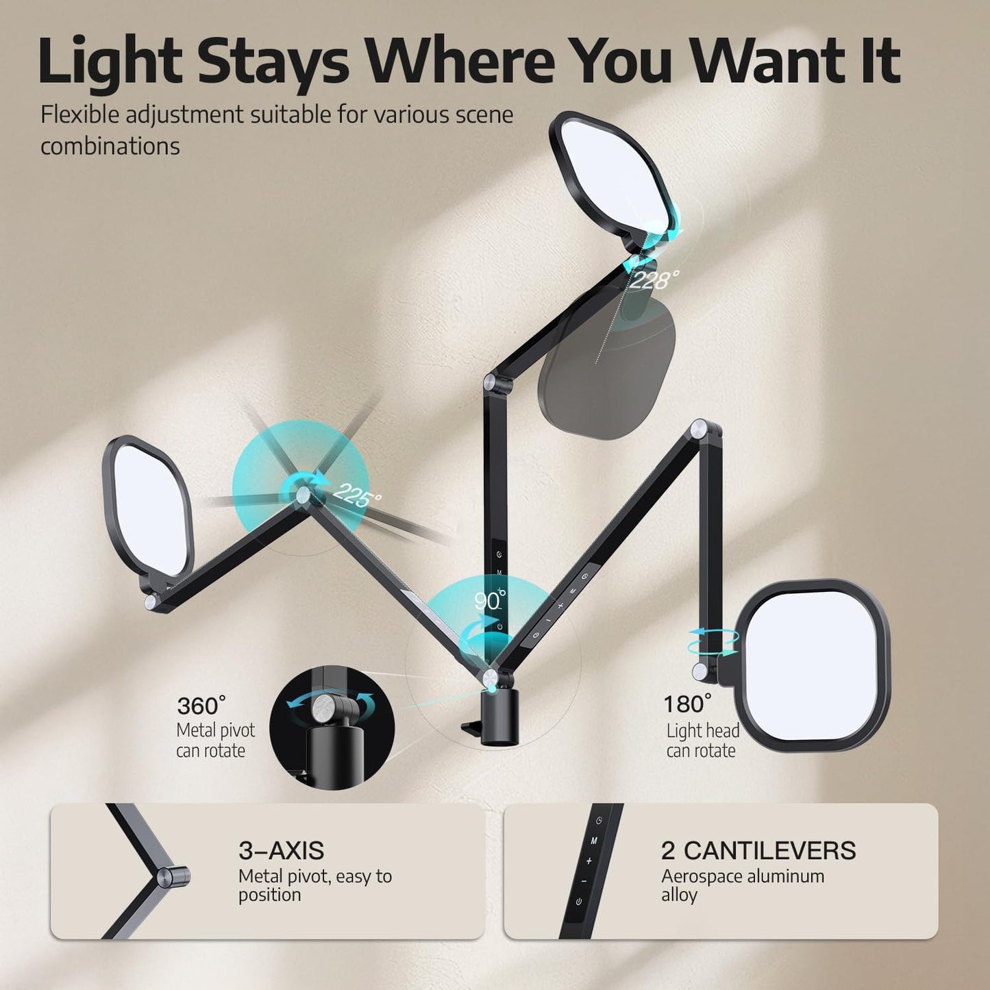 Desk Lamp for Computer Monitor Arms, Compatible with 1.18-1.38 inch Diameter Pole-Mounted Dual Monitor Stand, 1200LM Dimmable Desk Light with Remote Control, 31" Tall, CRI 95, Timer