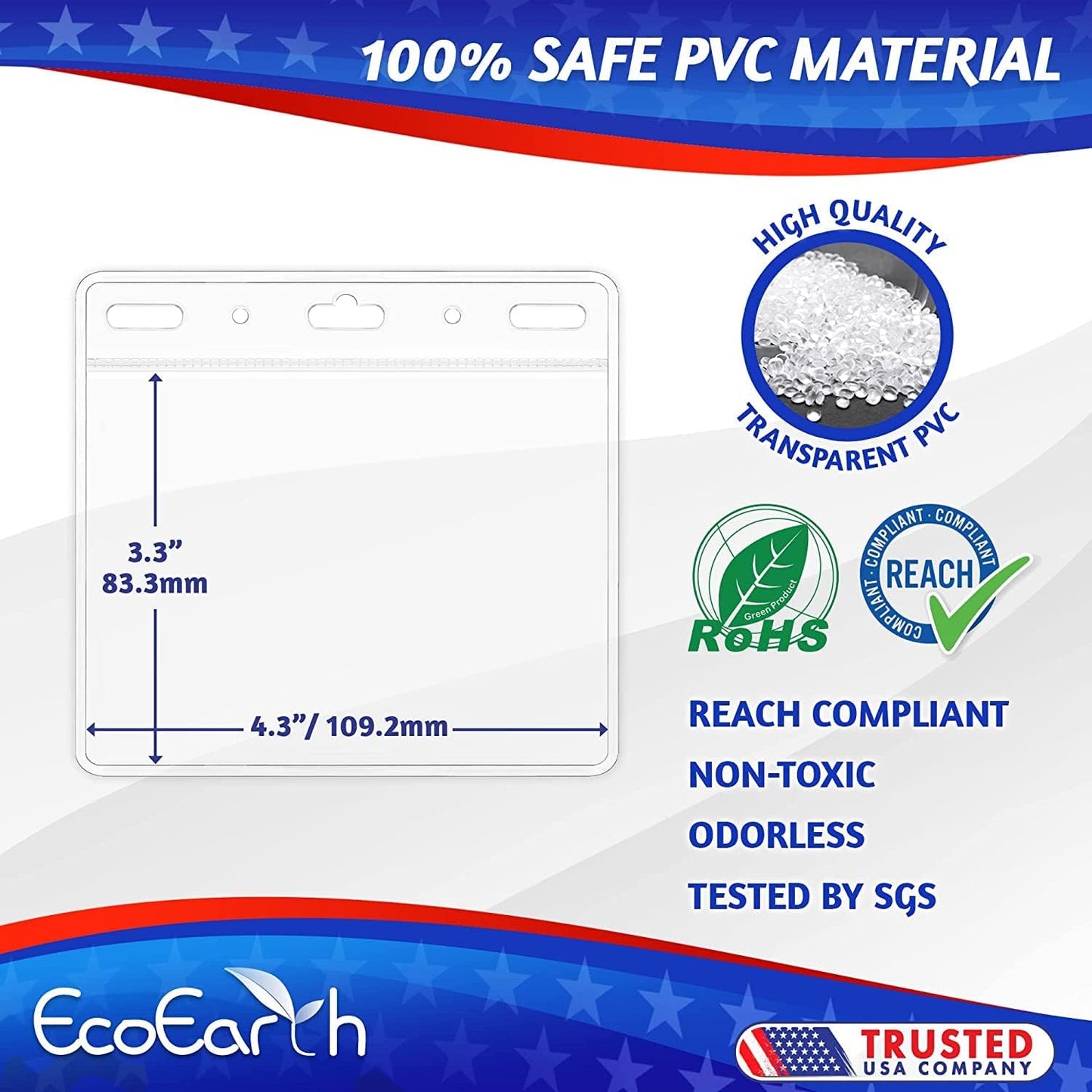 EcoEarth Horizontal Card Protector with Soft Edge (Large 4x3, 1000 Pack) Clear Plastic Pouch for ID Name Badge Holders, Conference Nametag Sleeves, No Zipper for Quick & Easy Loading of Card Inserts