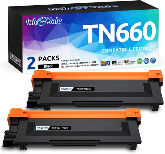 INK E-SALE Compatible Toner Cartridge Replacement for Brother TN660 TN630 use for MFC-L2700DW HL-L2340DW HL-L2300D HL-L2380DW DCP-L2540DW DCP-L2520DW MFC-L2740DW MFC-L2720DW (2 Pack Black, Design V3)