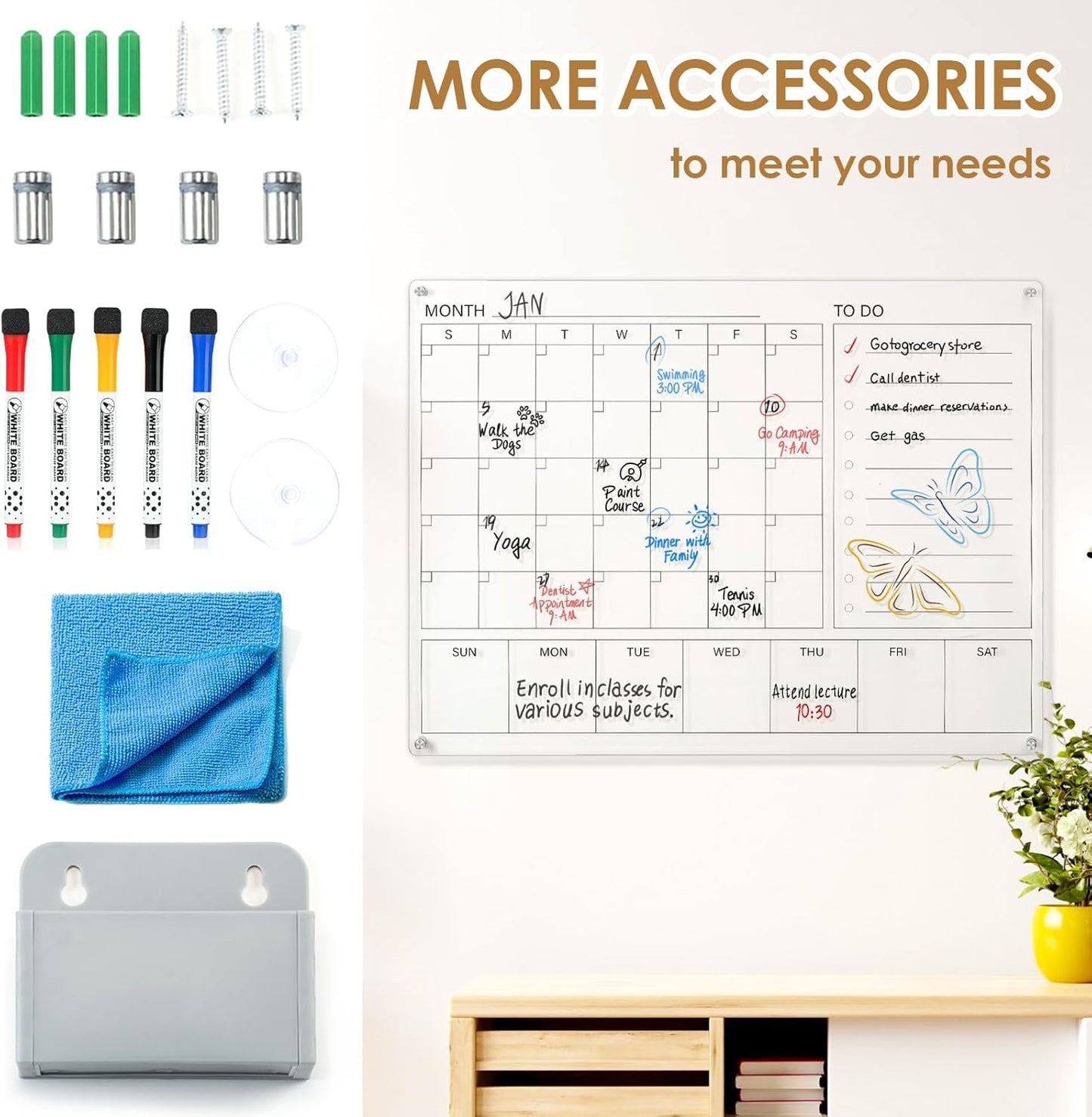 MAKELLO Acrylic Calendar for Wall, Clear White Board Calendar for Office, School, Home, Monthly Whiteboard with Weekly, 32x24 in