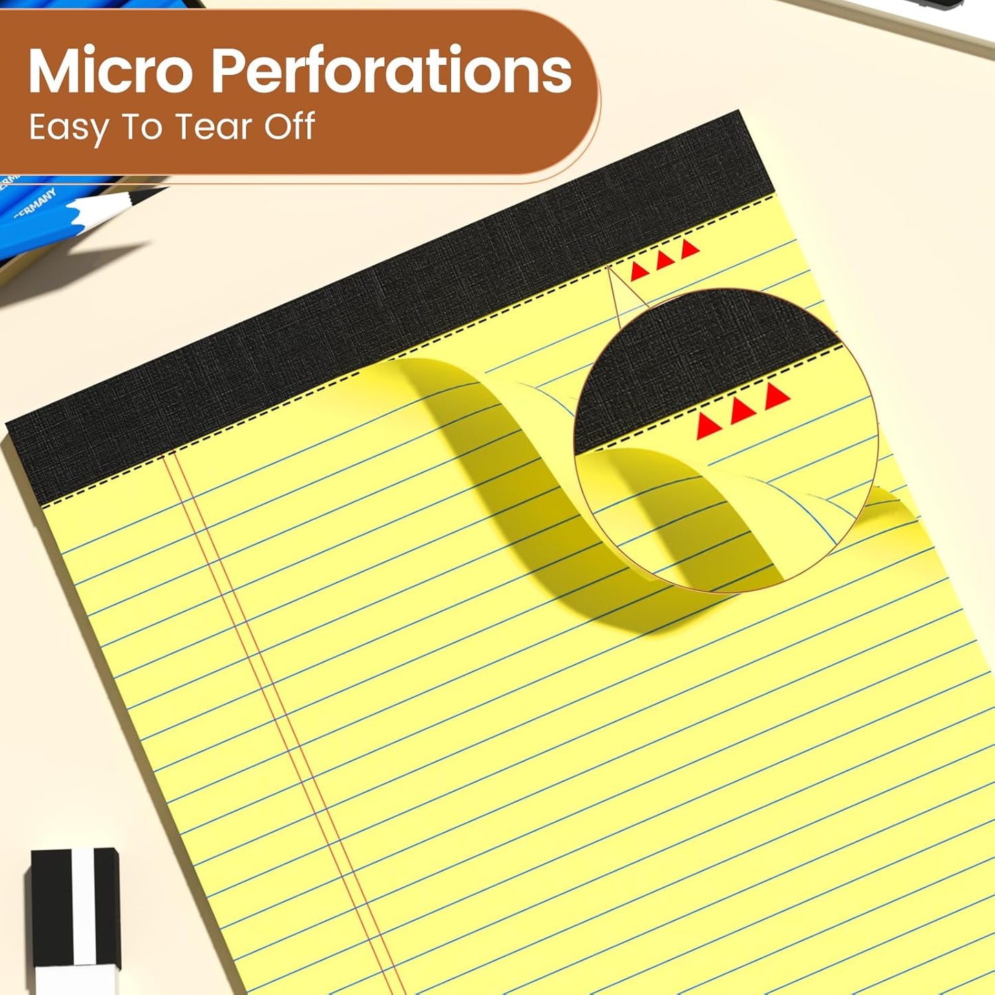 Legal Pads 8.5 X11, Narrow Ruled Notepads, 2 Pack, 50 Sheet/Pad, Yellow Legal Pads, Tear Off Notepad, Perforated Writing Pad, Notebook Paper College Ruled, Notepads for Office Home School, Notepad