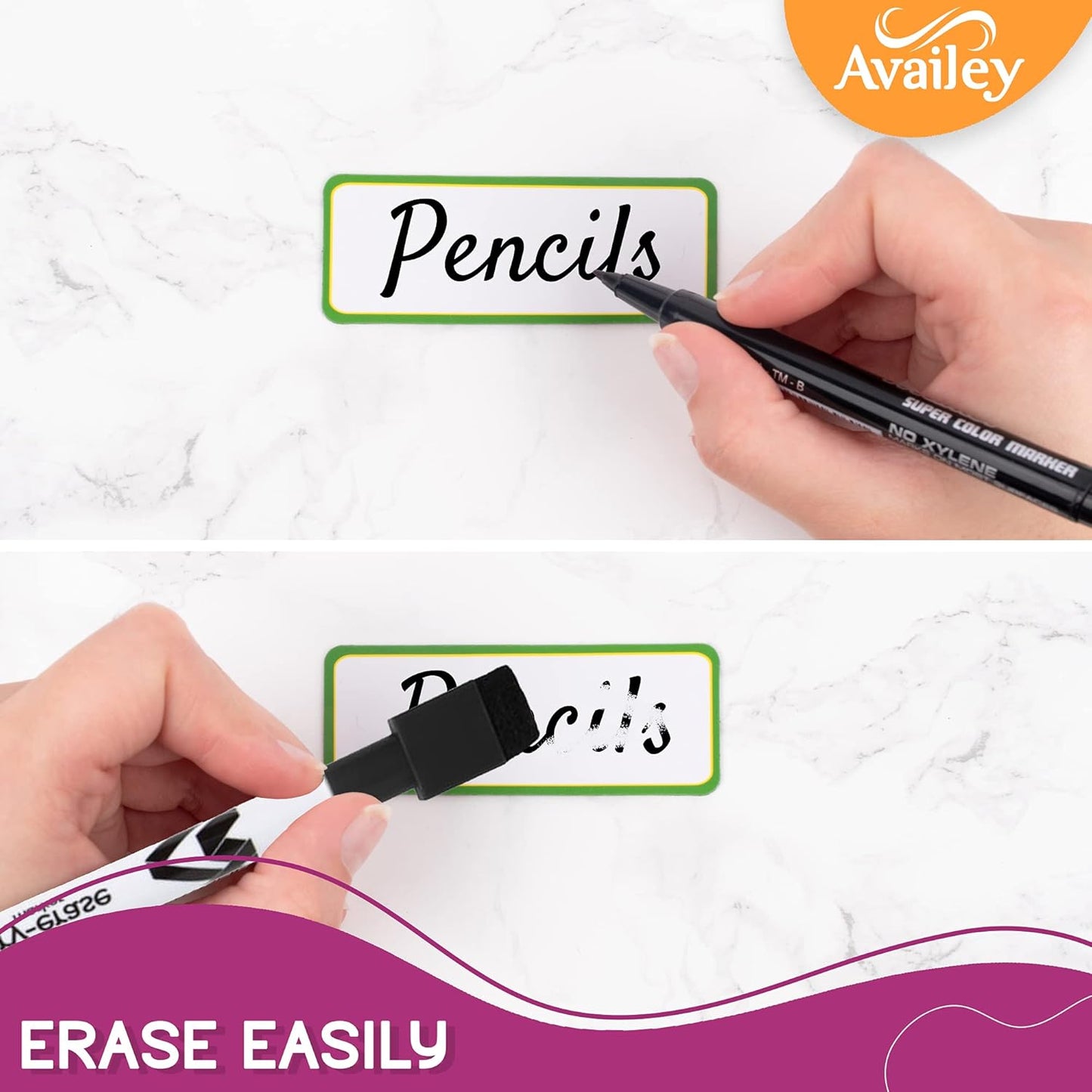 Availey 32 Pieces (4 x 1.8") - Colored Border Magnetic Dry Erase Labels - Reusable Strips for Classroom Home Office Garage Refrigerator - Blank Writable Erasable Cards Name Tags Students Locker Shelf