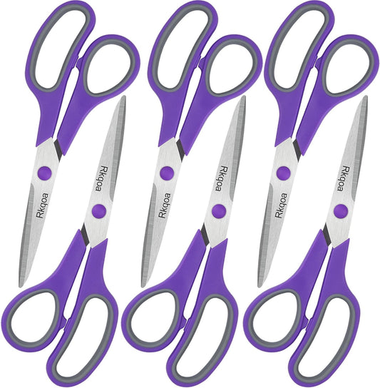 Purple Scissors Pack, Rkqoa 8" Scissors All Purpose - Comfort-Grip Sharp Shears for Office School Sewing Fabric Craft Art Supplies, Teacher/Class Everyday use, Classroom Must have
