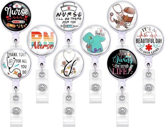 9 Pcs Funny Badge Holder Retractable Reel Cute Nursing Badge Holders with Alligator Clip ID Name Card Badge Clip for Office Student Doctor Nurse Medical Work Supplies