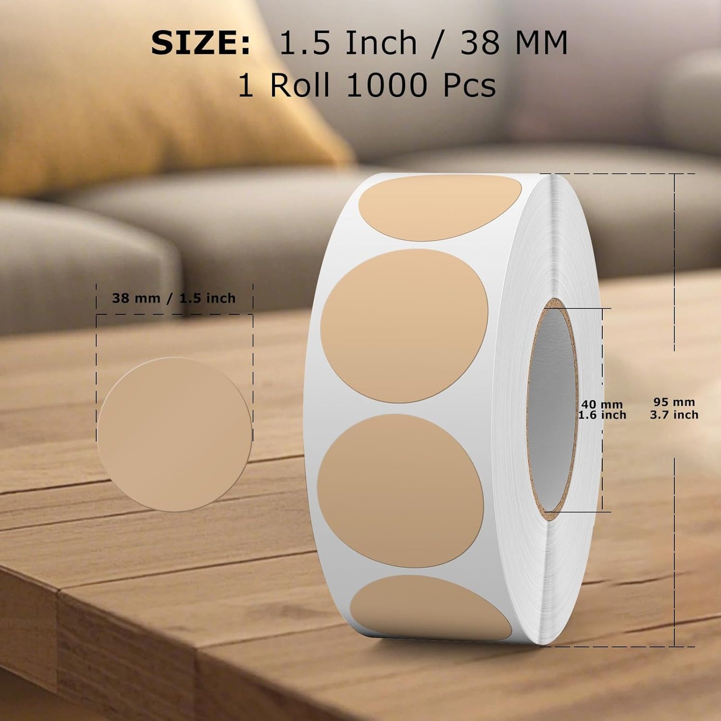 1000 PCS Circle Dots Stickers 1.5 Inch Vinyl Kraft Round Labels Removable Waterproof Color Coding Sticker Roll for Inventory Office Classroom