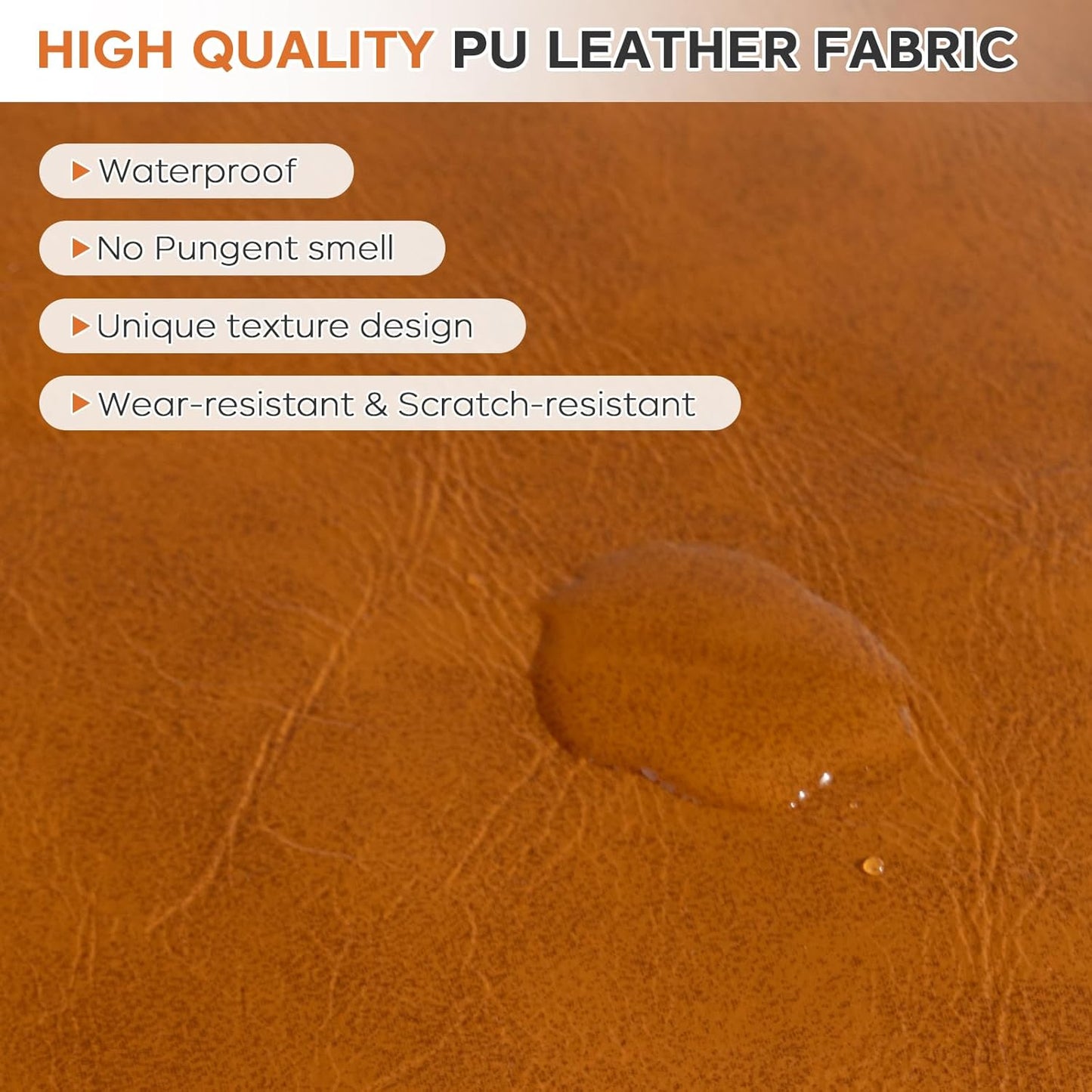 Pouf Ottoman Cover, 17.7" Square Unstuffed Pouf Cover, Faux PU Leather Moroccan Poofy Ottoman Footstool, Brown No Filler Footrest, Floor Chair Gifts Foot Rest for Living Room, (Only Cover)