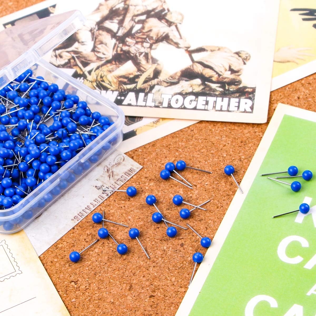 Map Tacks 1/8-Inch Assorted Color Beads Head Map Marking Push Pins,500-count (Blue)