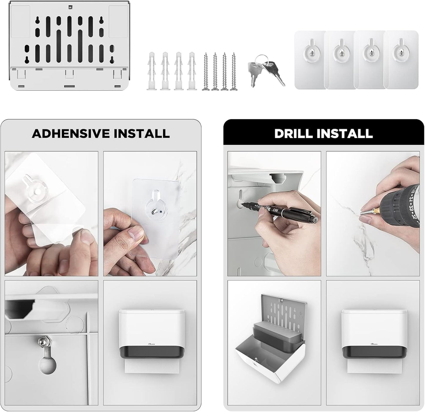 Paper Towel Dispenser Wall Mount, Adhesive No Drilling Multifold Trifold Cfold Commercial Hand Towel Dispenser,White-PN6012