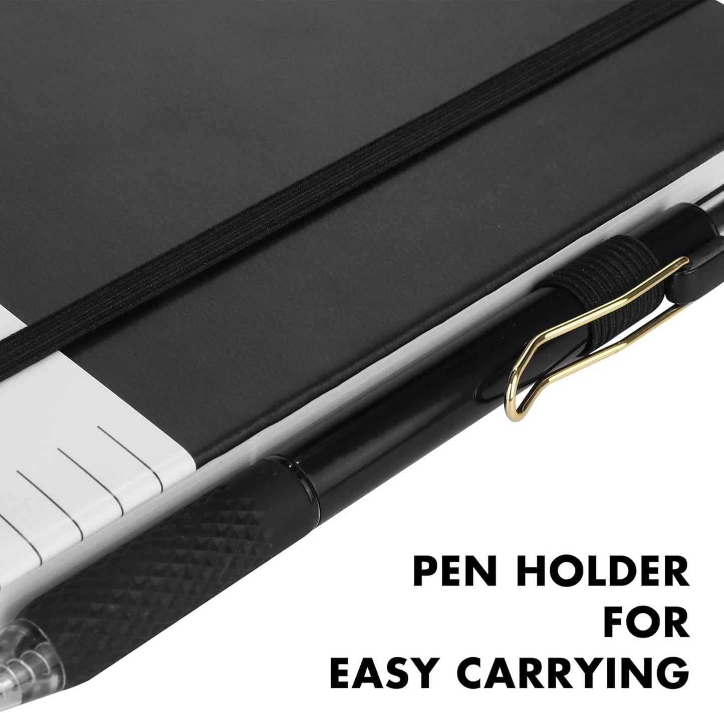 Aodaer 1 Set Lined Notebook Journal with Pen A5 Notebooks 100 GSM College Ruled Hardcover Notebook PU Leather Notepad with Pen Holder for Office School, 5.7 x 8.3 Inches, Black