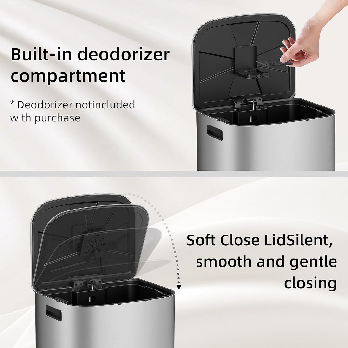 KUK 16 Gallon Kitchen Trash Can with Lid, Heavy Duty Hands-Free Stainless Steel Commercial Step Trash Bin with Removable Inner Bucket, Pedal Rubbish Bin for Home Office and Kitchen, 60L/16Gal