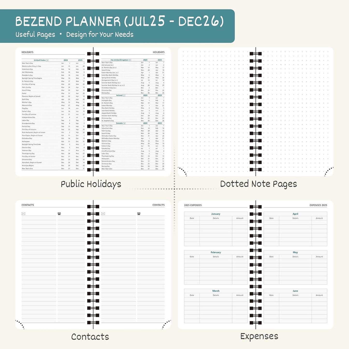 BEZEND Pocket Planner 2025-2026 Weekly and Monthly, 3.5" x 6" Academic Planner (Jul 25-Dec 26) 18-Month Mid-Year Calendar Book, Storage Pocket, Pen Holder, PU Leather Softcover, Spiral - Dark Green