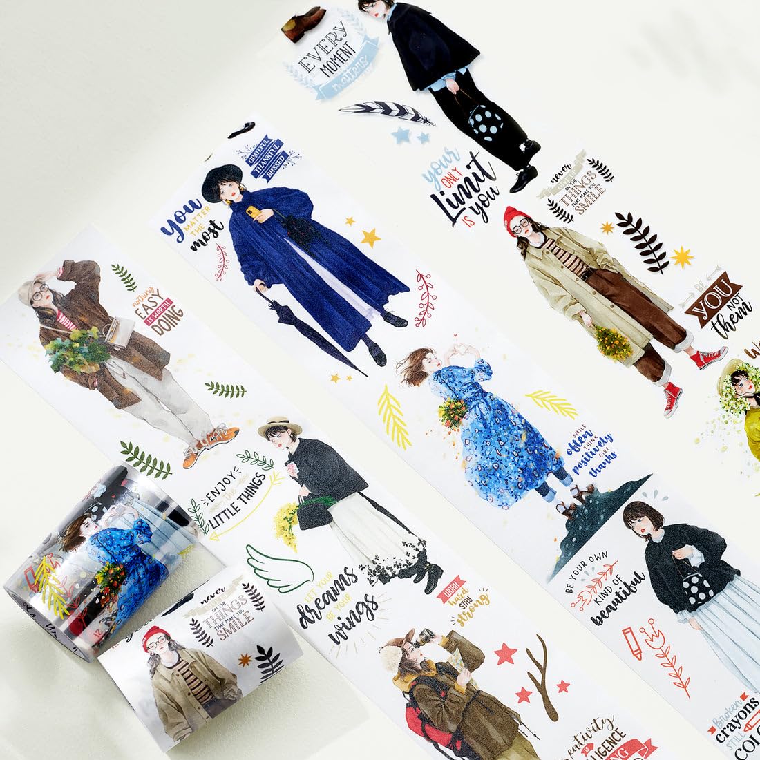 WT Twilight Zone Wide Washi Tape, Single Roll, Original Designs, Modern Girls Decorative Tape, Fashion Characters Figures, Washi Tape for Journaling, Bujo Planner Supplies, DIY Paper Tapes