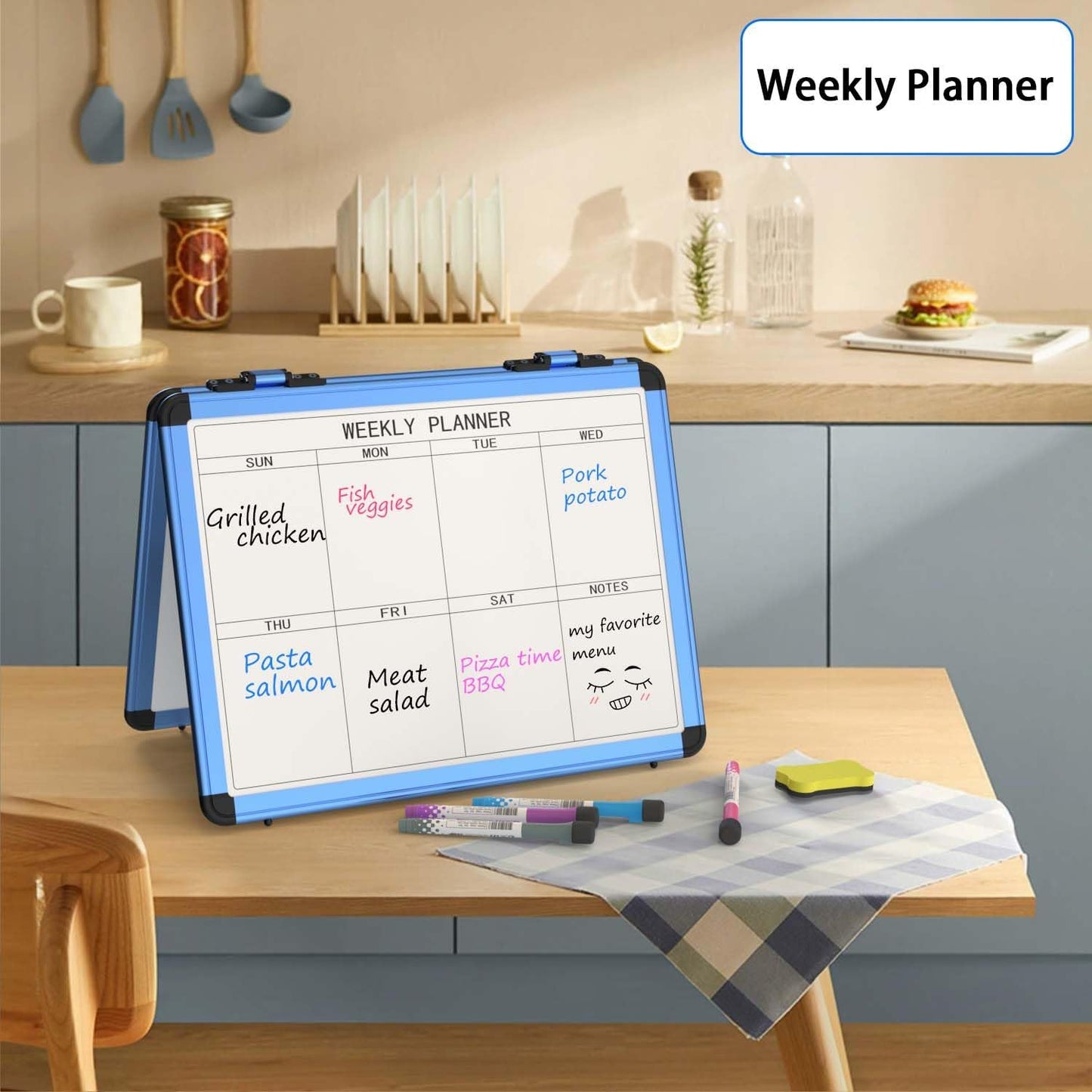 4 Sided Foldable Whiteboards Calendar, 17"x13" Desktop Whiteboard, Integrating with Monthly and Weekly Planner, Multi-Functional Whiteboard Suitable for Home, School and Office.