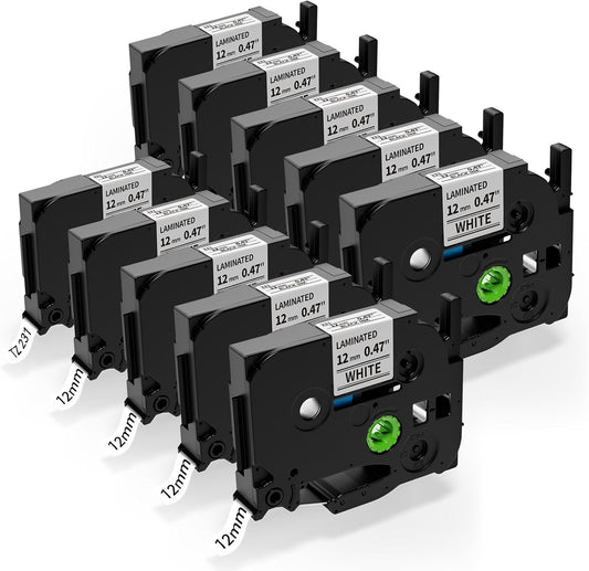 10 PK 12mm Label Maker Tape Compatible with Brother Label Maker Tape 12mm 0.47 White, Replace for Brother P Touch Label Tape 1/2 inch,Work for P-Touch PT-D210 PT-H110 PT-D220 PT-D400