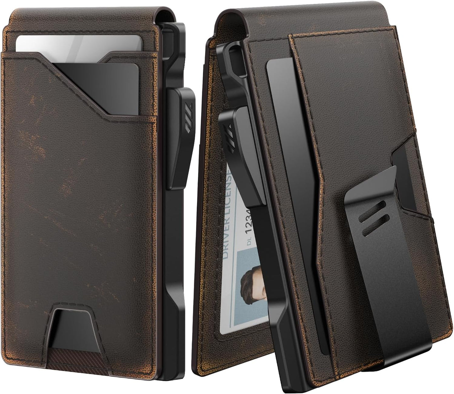 typecase Tactical Wallet for Men Card Holder: Pop Up Card Case, Full Grain Leather, Smart, RFID Blocking, Slim, Minimalist, Thin, Front Pocket - 10 Card Slots, ID Window, Money Clip (Burnished Black)