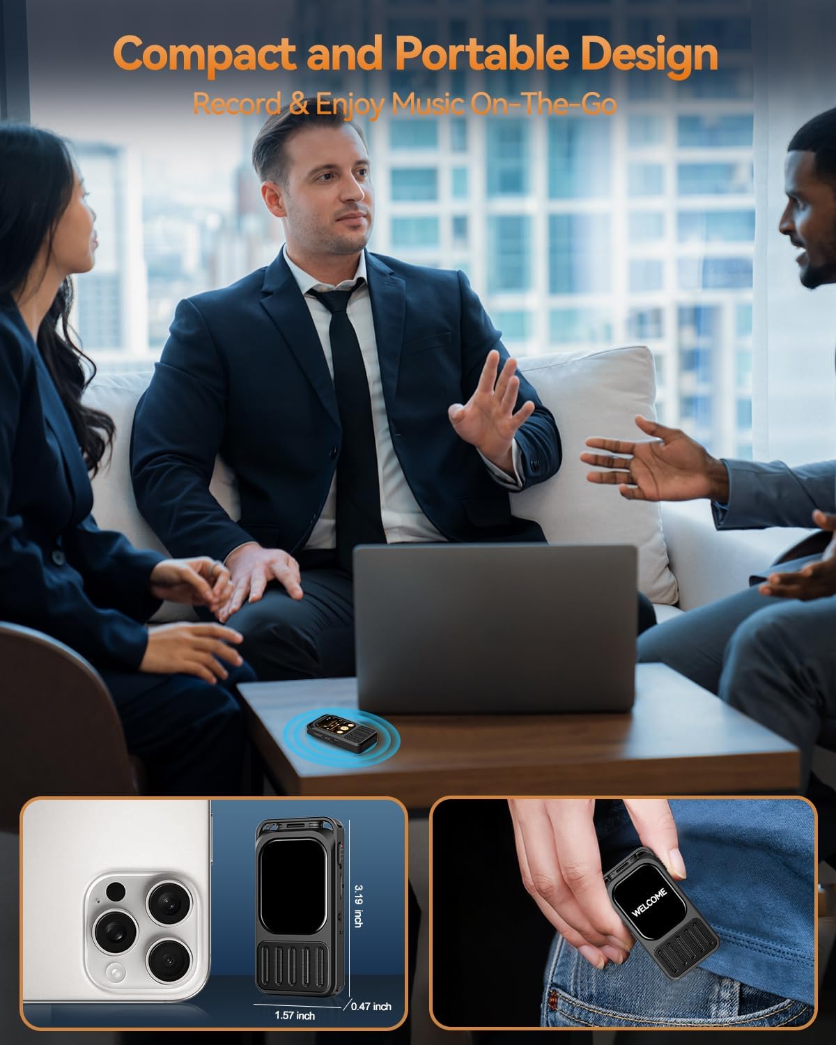 128GB Digital Voice Recorder with Bluetooth & 2" Touchscreen, 3072Kbps HD XIXITPY Voice Activated Recording with Password, Playback, A-B Repeat, MP3 for Lectures, Meetings, Interviews