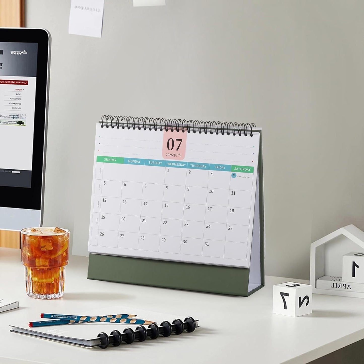 Desk Calendar 2026-2027, 2 Years Calendar Runs from Jan. 2026 until Dec 2027, Table Monthly Planner with Stickers for Home,Office,School Organization(L-Green,9.8" x 9.6")