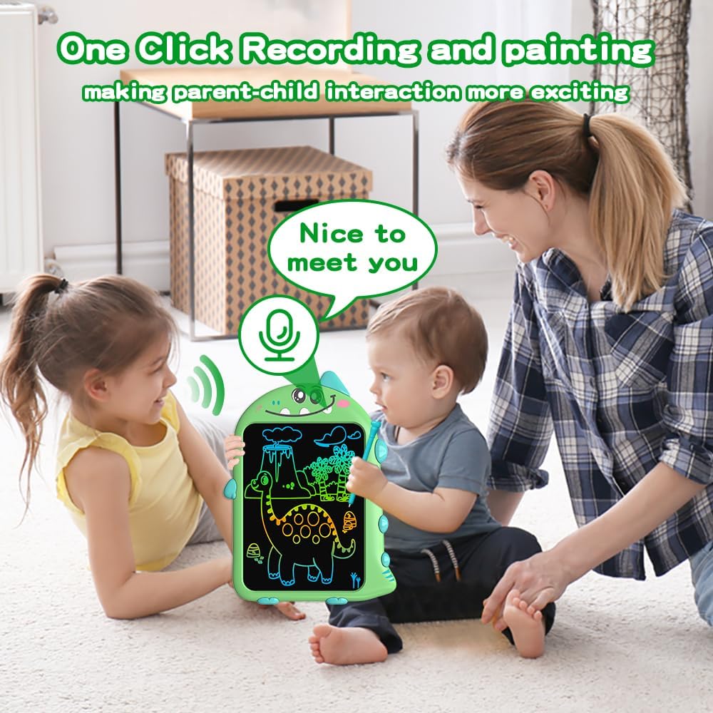 10 Inch LCD Writing Tablet for Kids, Type-C Rechargeable Doodle Board with Dino Sounds, Educational Toy for Toddlers 2-6, Birthday Gifts for 2 Year Old Boy, Toddler Toys for Airplane Travel