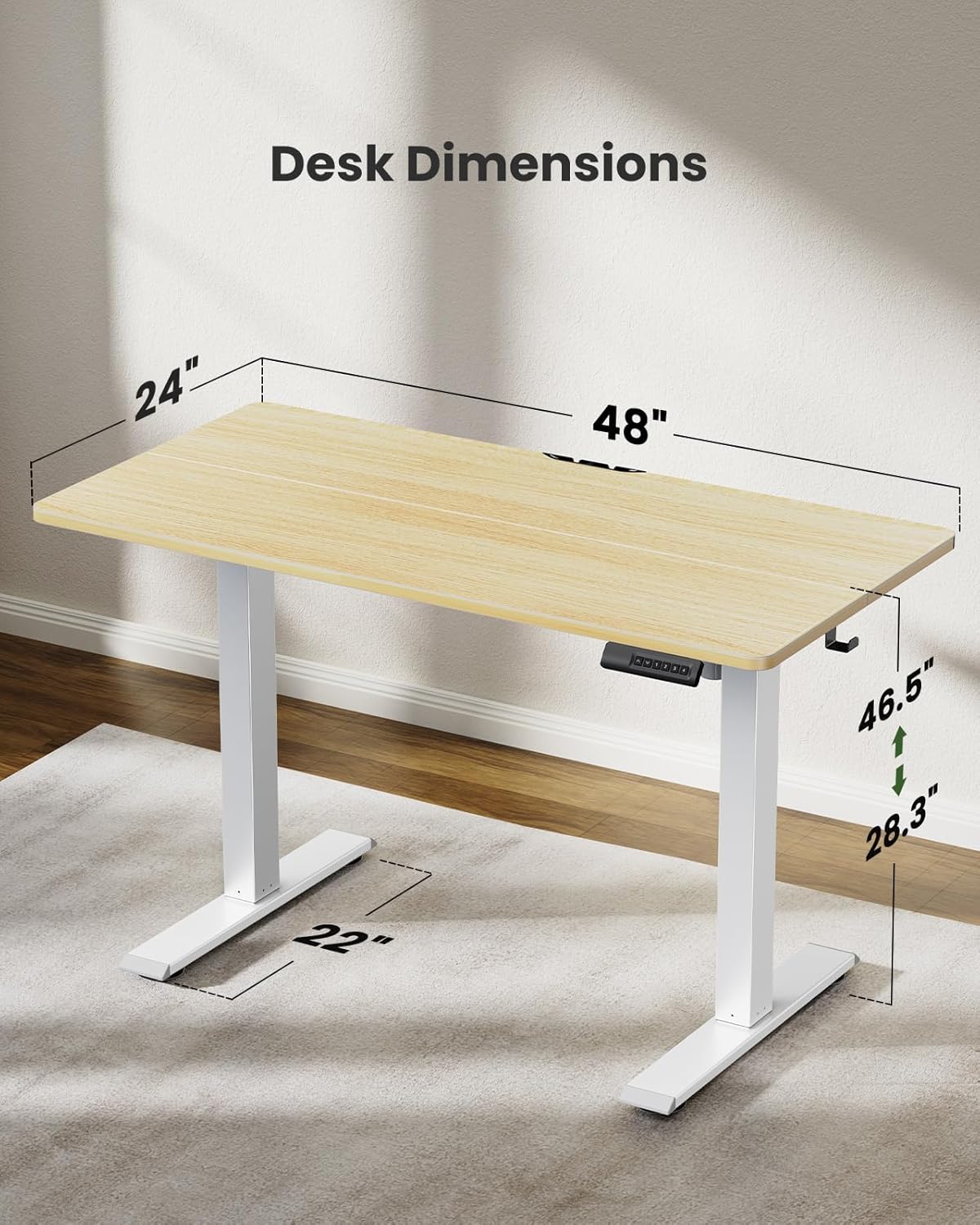 Marsail Electric Standing Desk, Adjustable Height Stand up Desk, 48 x 24 Inches Sit Stand Home Office Desk, Computer Desk, Maple