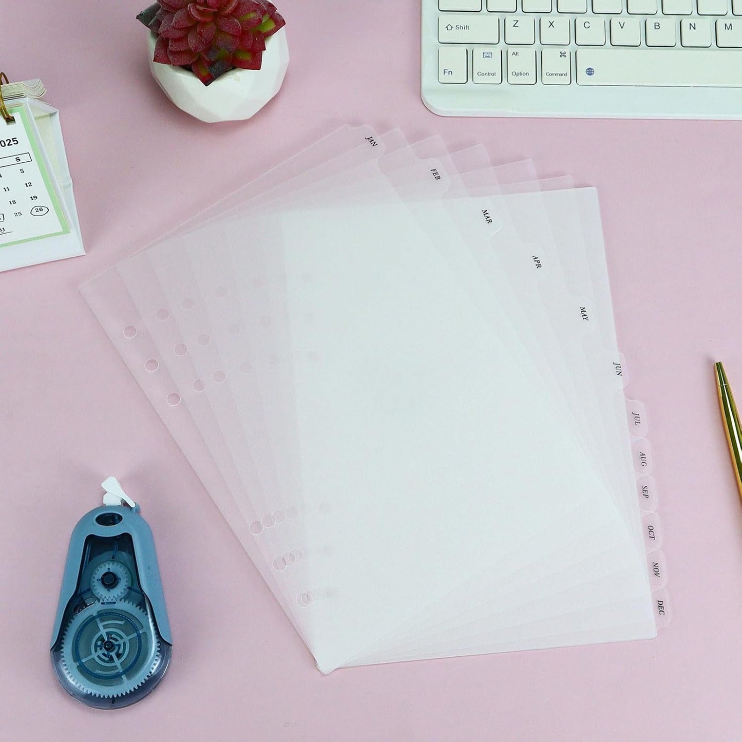 A5 Plastic Binder Dividers with Monthly Tabs 6 Holes Durable Card Dividers for Journals, Binders, Notebooks, Planners, 5.7x8.3 inch(Clear Frosted)