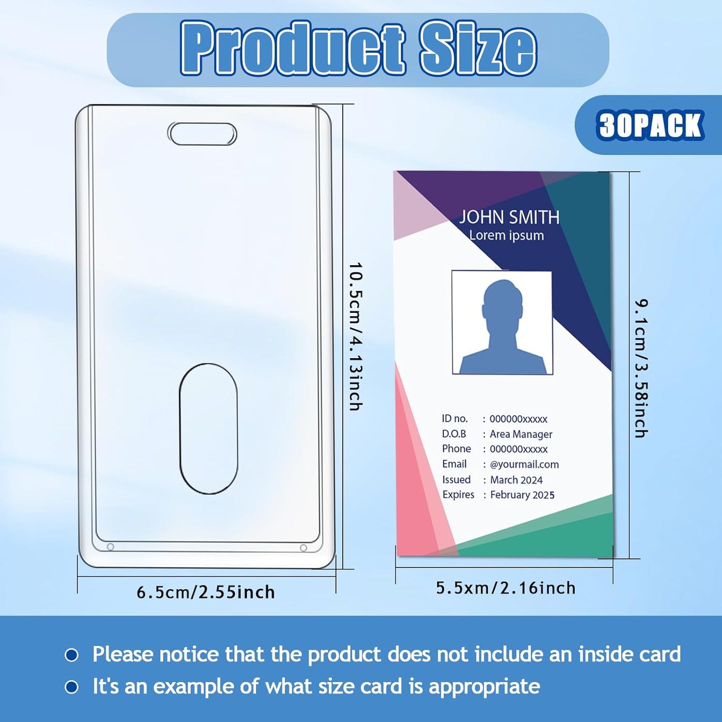 30 PCS Acrylic Card Holders, Clear ID Card Holders, Hard Plastic Badge Holder, Vertical Card Protector, Cover Transparent Badge Protector for Office Classroom Fair