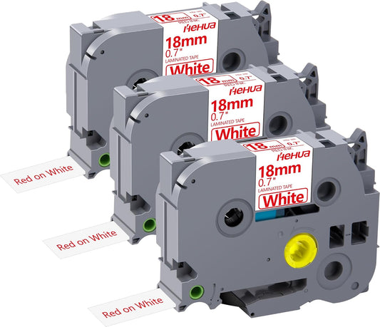 Hehua 18mm 0.7 Red on White Laminated Tape Compatible for Brother Label Maker Tape TZe-242 TZe242 TZ-242 TZ242 for P Touch PT D400 D450 D600 D610 P710BT, 3/4'' x 26.2ft, 3 Pack