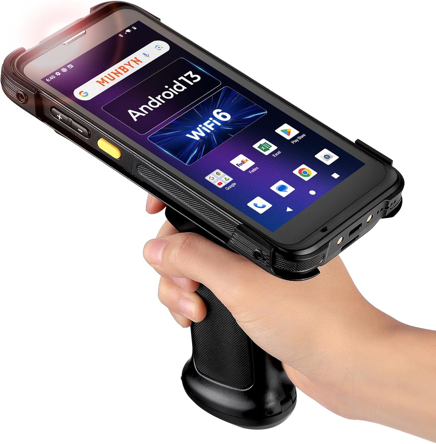 MUNBYN IPDA101P Upgraded Android 13 Barcode Scanner with Pistol Grip, Wi-Fi 6 Handheld Mobile Computer PDA 5.5" Screen, Equipped Data Terminal SE4710 Zebra Engine, GPS 1D/2D/QR Inventory Scanner