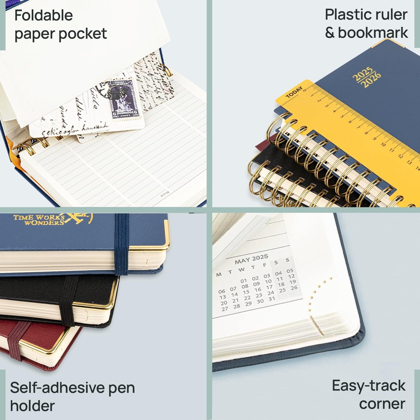 POPRUN Academic Daily Planner 2025-2026 One Page A Day - [5.75" x 8.5"- Spiral Hard Cover], Appointment Book (July 2025 - June 2026) with Monthly Calendar - Navy Blue