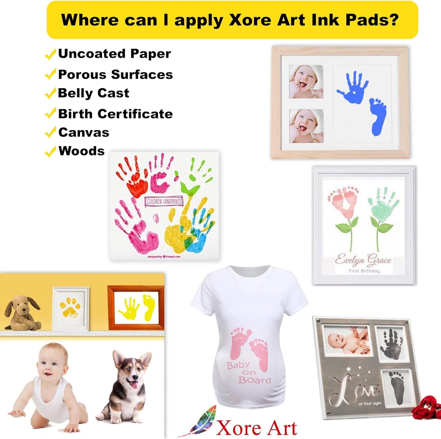 5"x4'' Large Ink Pad Washable Stamp Ink Pad for Baby Footprint Handprint with 30ml Premium Refill Ink (Pink)