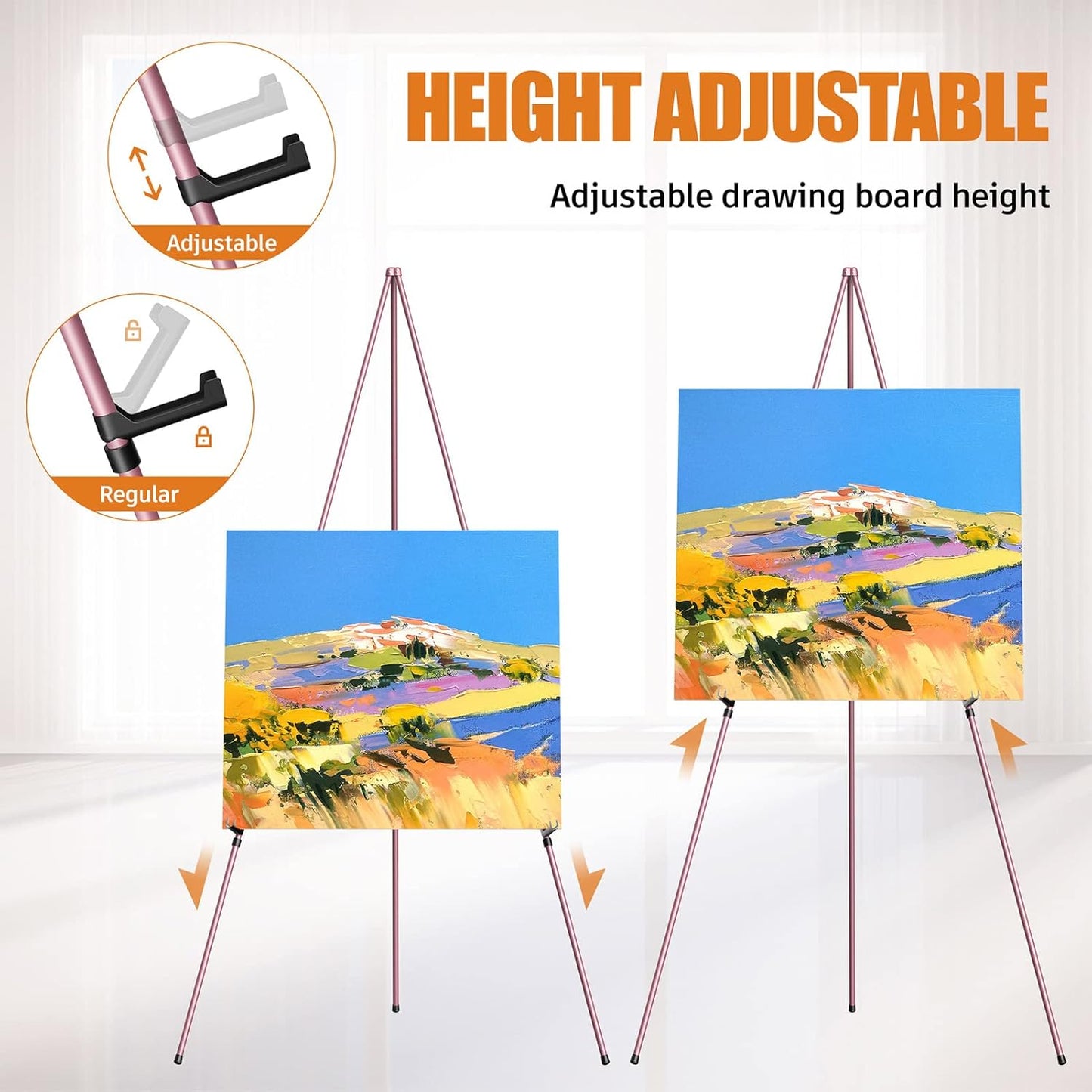 Easel Stand for Display, Aredy 63" Portable Painting Easel, Lightweight Metal Easels for Painting Canvas, Wedding Sign (4 Pack, Pink)