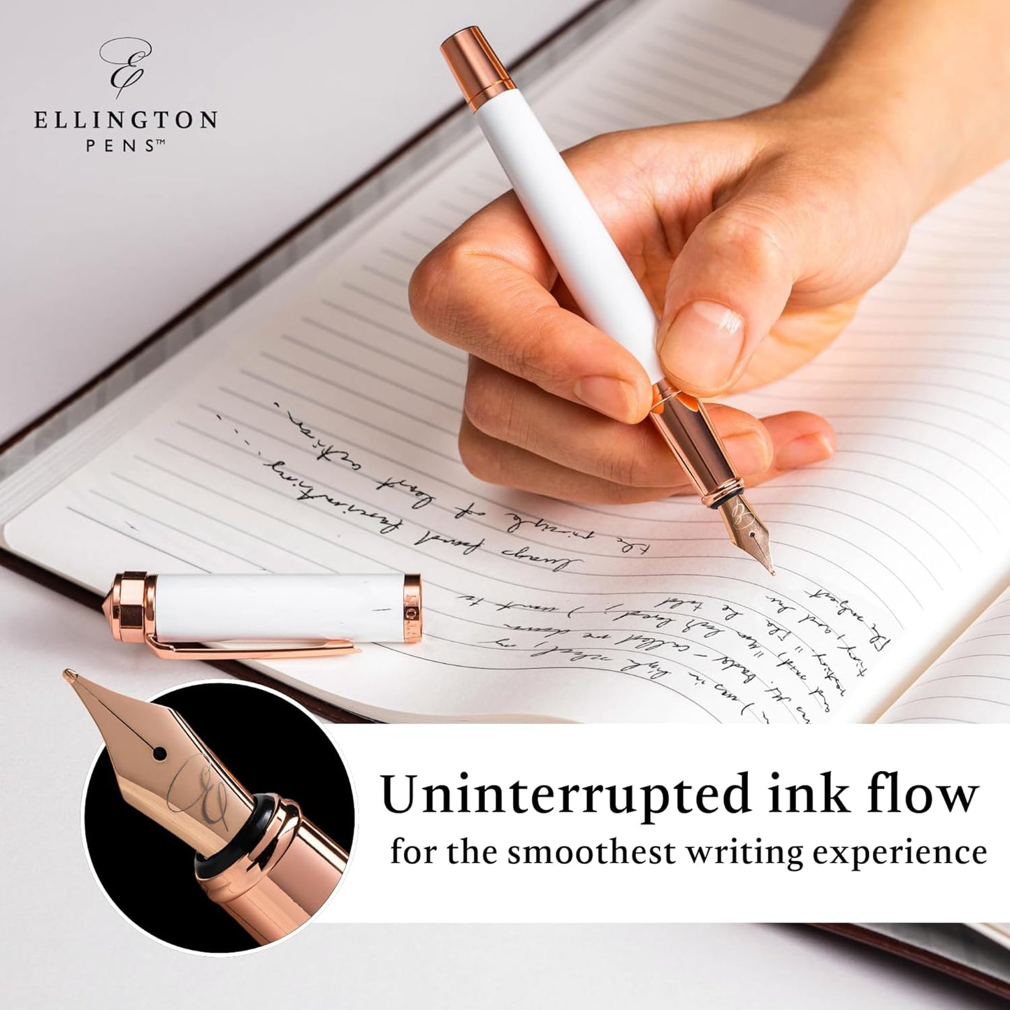 Luxury Fountain Pen Set- Fountain Pens for Writing - Smooth Fine Nib - Includes Refillable Ink Converter, 3 Ink Cartridges [Black & Blue], Gift Box - Elegant Calligraphy