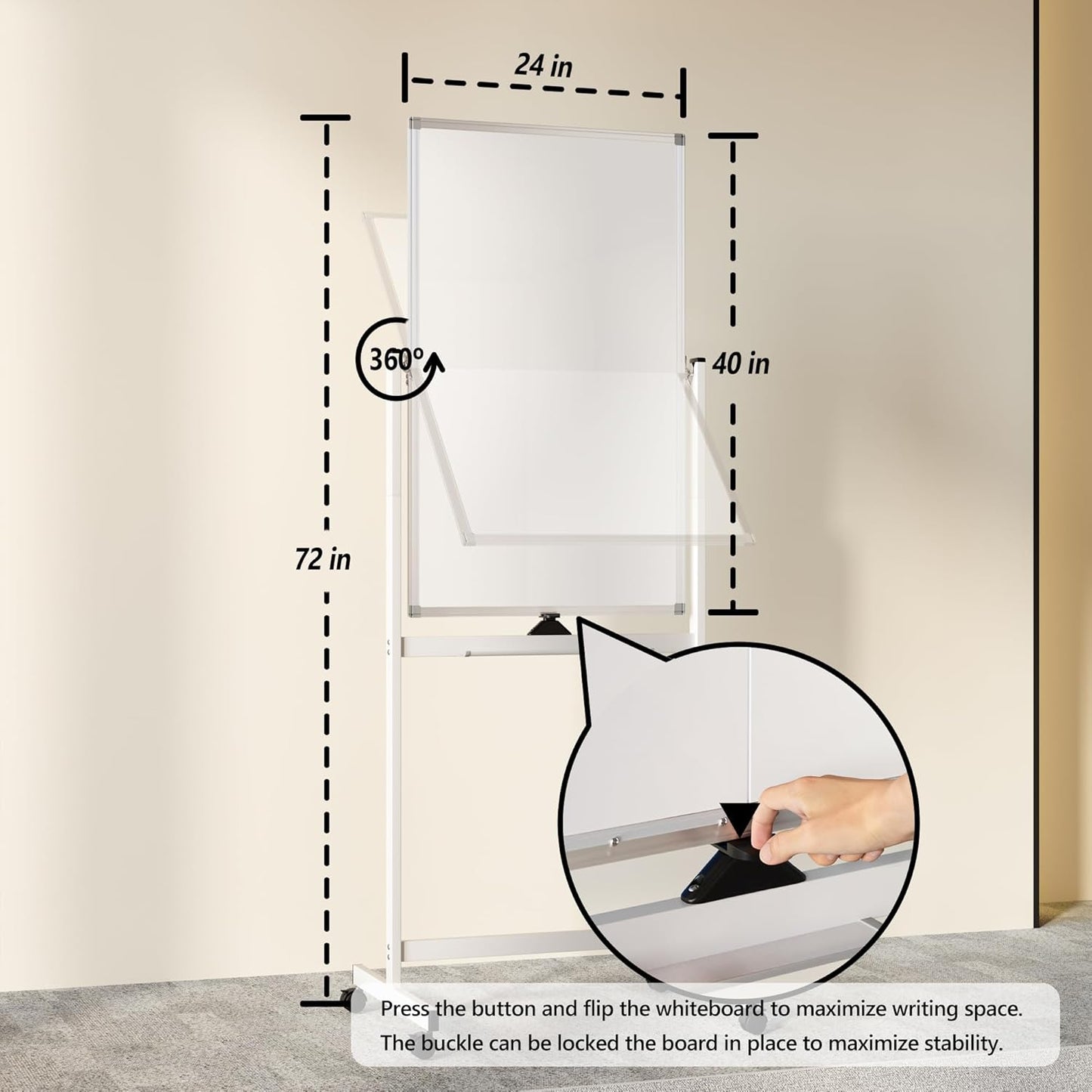 Rolling Whiteboard on Wheels, 40" x 24" Double-Sided Mobile Magnetic White Board with Stand, Portable Standing Dry Erase Board Easel for Home Office Classroom School, Silver