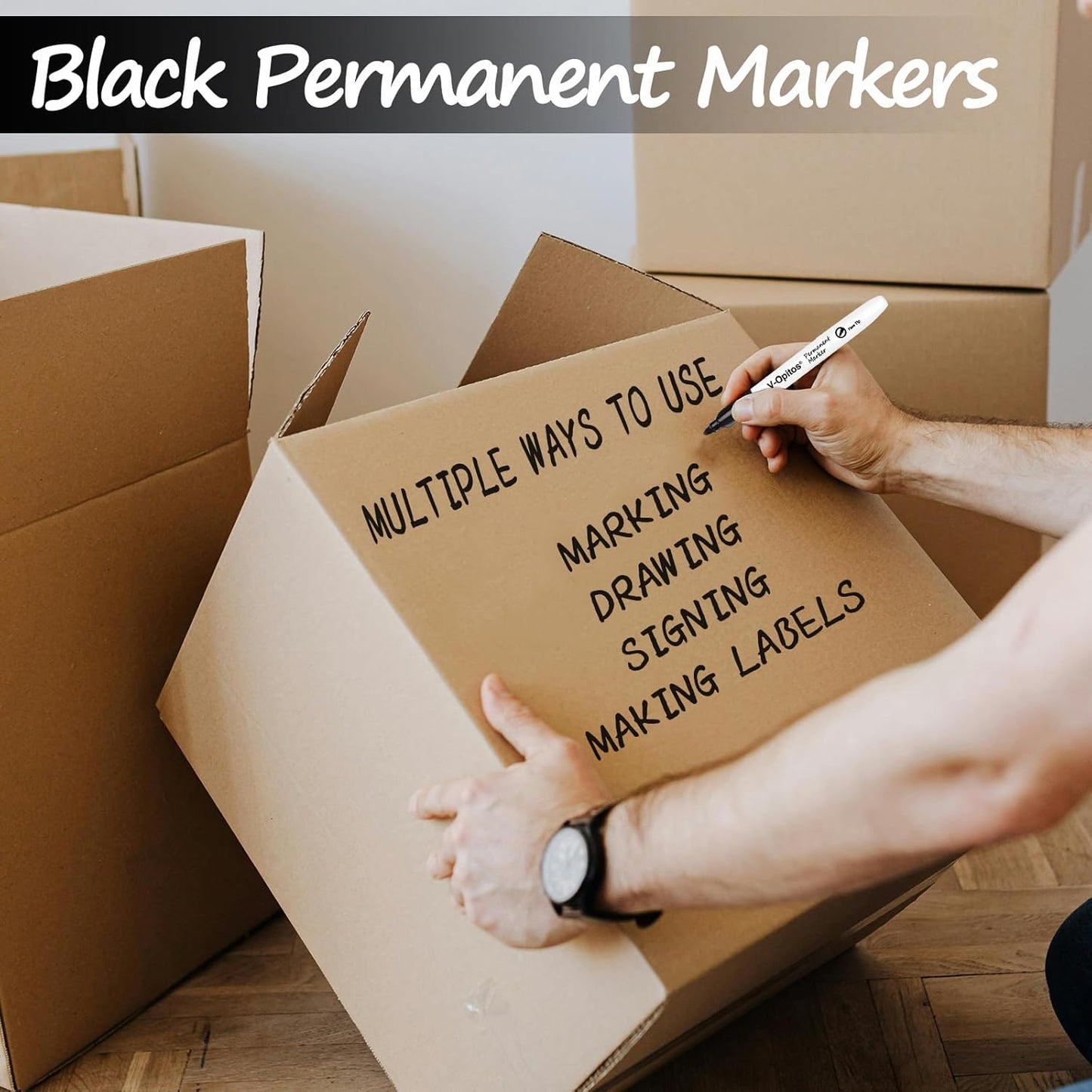 V-Opitos 30 Pack Black Permanent Markers, Bulk Fine Point Waterproof Markers Pens, Durable, Quick-Drying Marker, Ideal Stationery Supplies for Schools, Homes and Offices