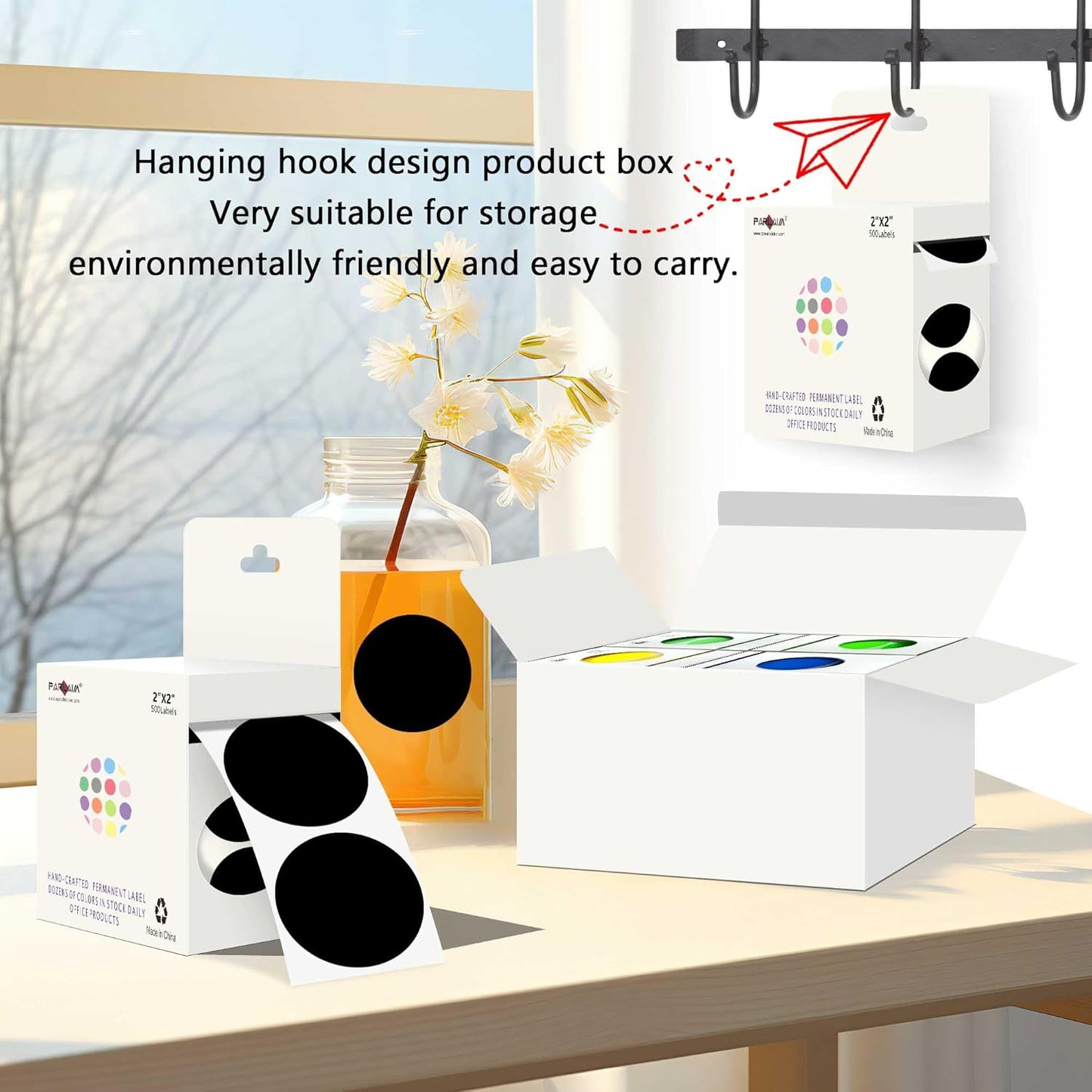 PARLAIM 4 Rolls 2000Pcs Circle Sticker Roll Permanent Adhesive 2 inch Round Dot Color-Code Labels for Inventory, Black