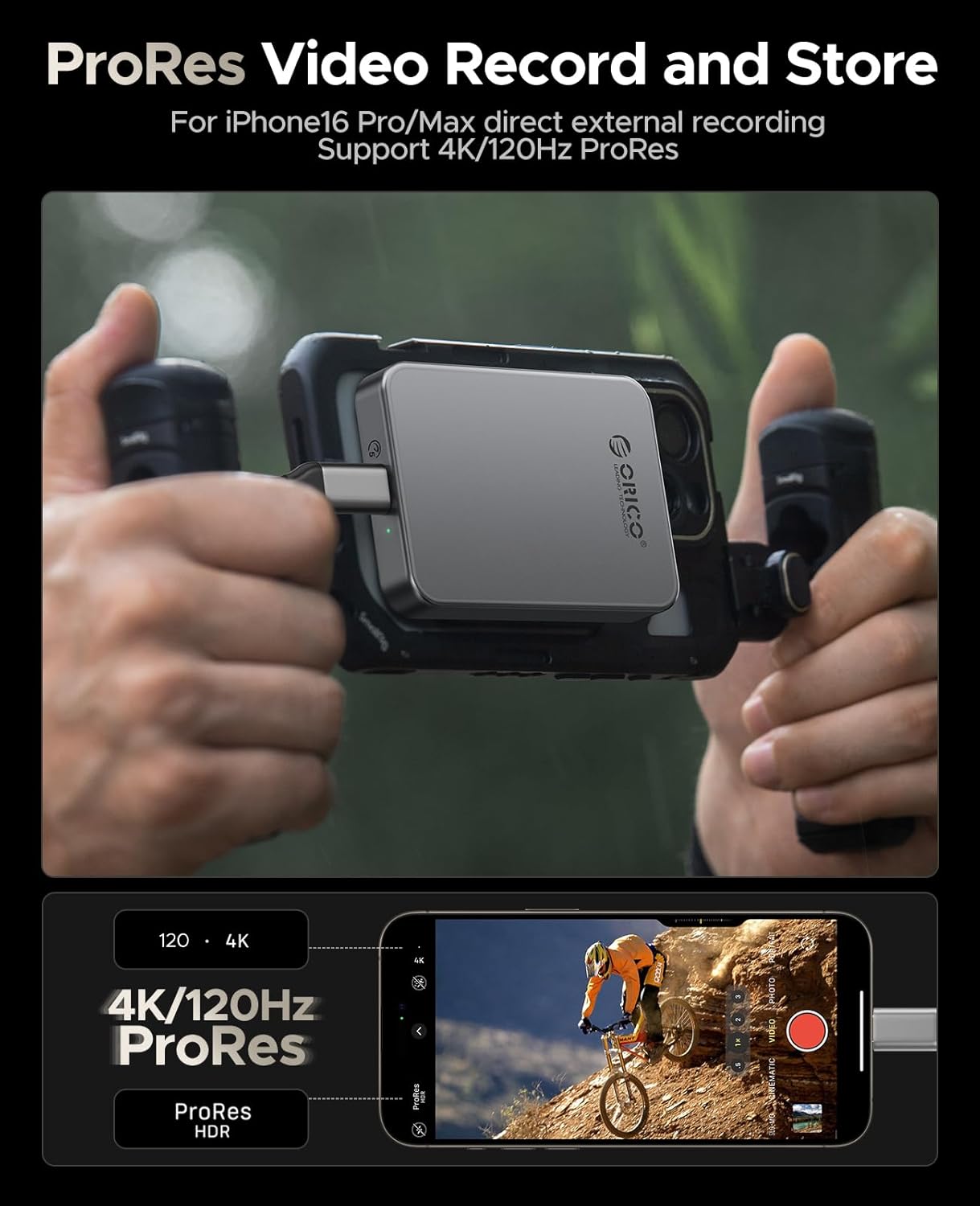 ORICO 4TB Magnetic Portable SSD, Metal Body, 4K 120 fps ProRes HDR Record and Store, Up to 460MB/s, USB C&A 2 in 1 Cable, External SSD Compatible with iPhone 16 Pro Max, Tablet, Computer - K5PLUS