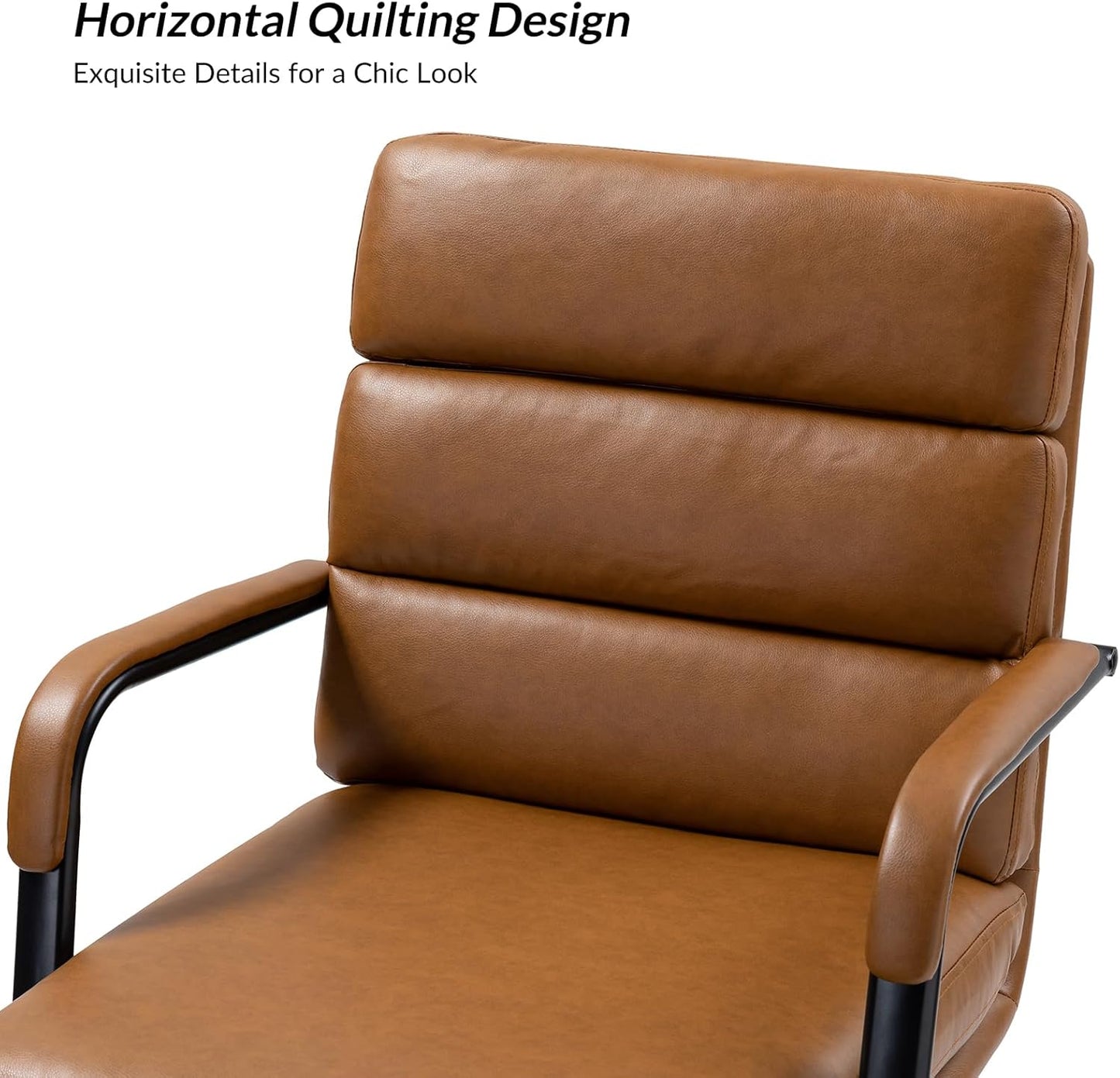 HULALA HOME Modern Faux Leather Home Office Chair with Tilt Lock & Metal Base, Desk Chair with Wheels & Padded Cushion, 360° Swivel Wide Seat Computer Task Chair, Camel