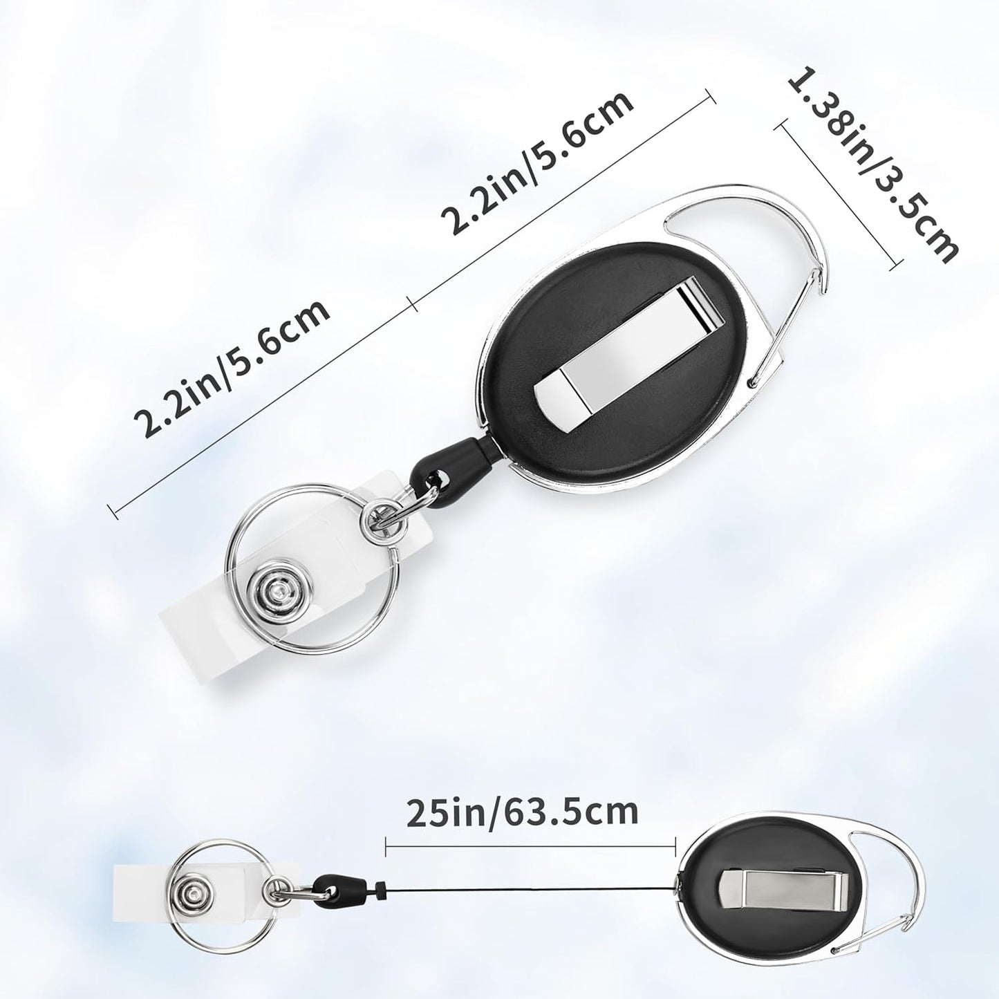 Badge Reel, 55 Pack Retractable Badge Holders with Stainless Steel Clip and 360° Rotating Key, Retractable Keychain with Extra-Long Cord and Secure Snap Fastener for School, Company, Hospital