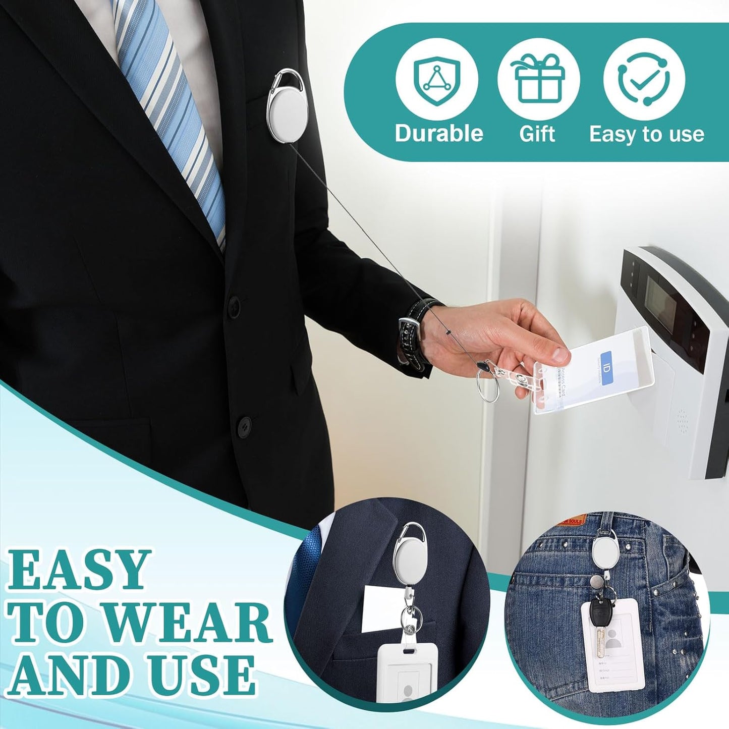 Yaomiao 100 Pack Retractable Badge Holder Reel with Clips Heavy Duty ID Card Holder Reels Bulk with Key Ring for Office Worker Doctor Nurse Employee School Students (White)