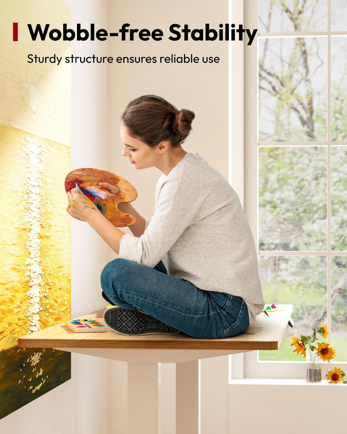 SANODESK Standing Desk Height Adjustable Electric Stand up Desk 63x24 Inches Sit Stand Home Office with Splice Board, White Frame/Maple Top