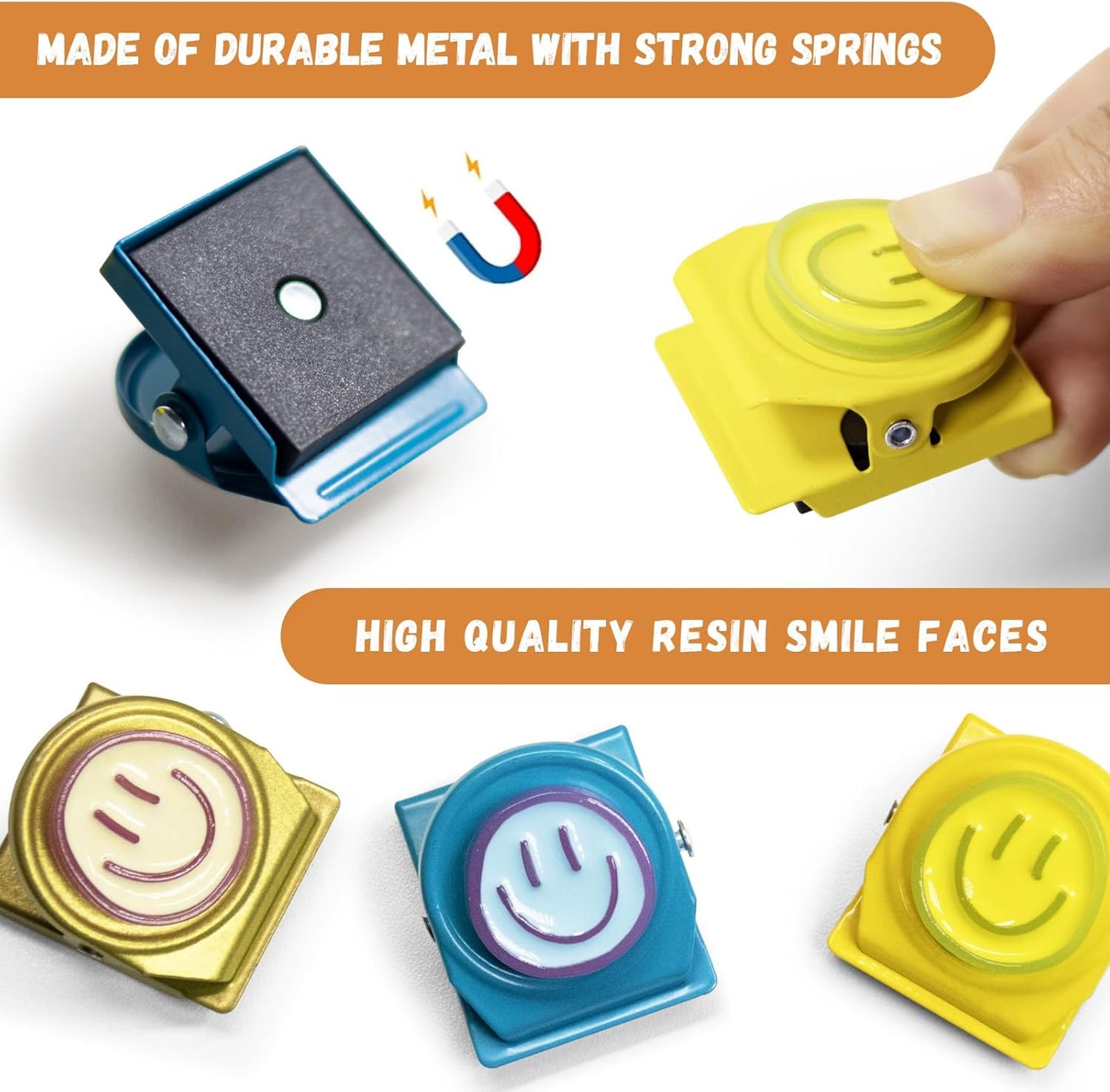 6Pcs Fridge Magnets Refrigerator Magnets, Neon Resin Happy Faces Magnetic Clips for Whiteboard Locker Classroom Magnets Teacher Must Haves School Supplies Accessories