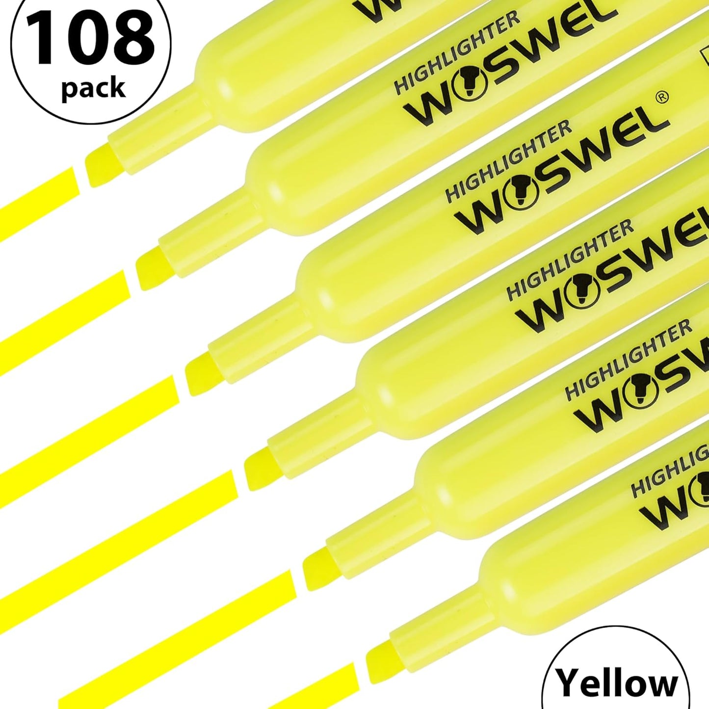 Highlighters Bulk, 108 Pack Tank Style Highlighters Set, Fluorescent Yellow, Chisel Tip Highlighter Markers Bulk for Kid and Adult Coloring, Highlighting as School Supplies